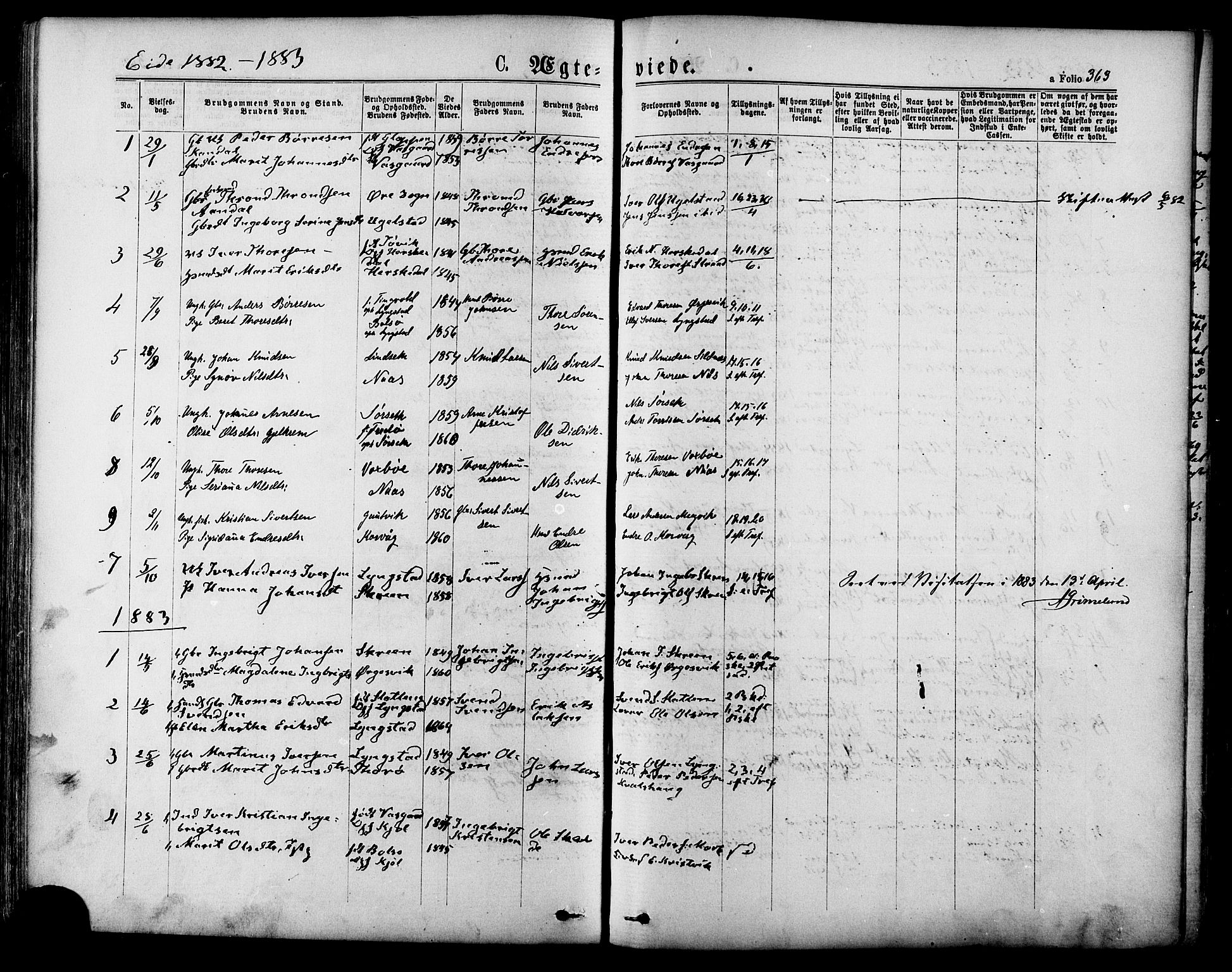 Ministerialprotokoller, klokkerbøker og fødselsregistre - Møre og Romsdal, SAT/A-1454/568/L0806: Parish register (official) no. 568A12 /4, 1878-1884, p. 363