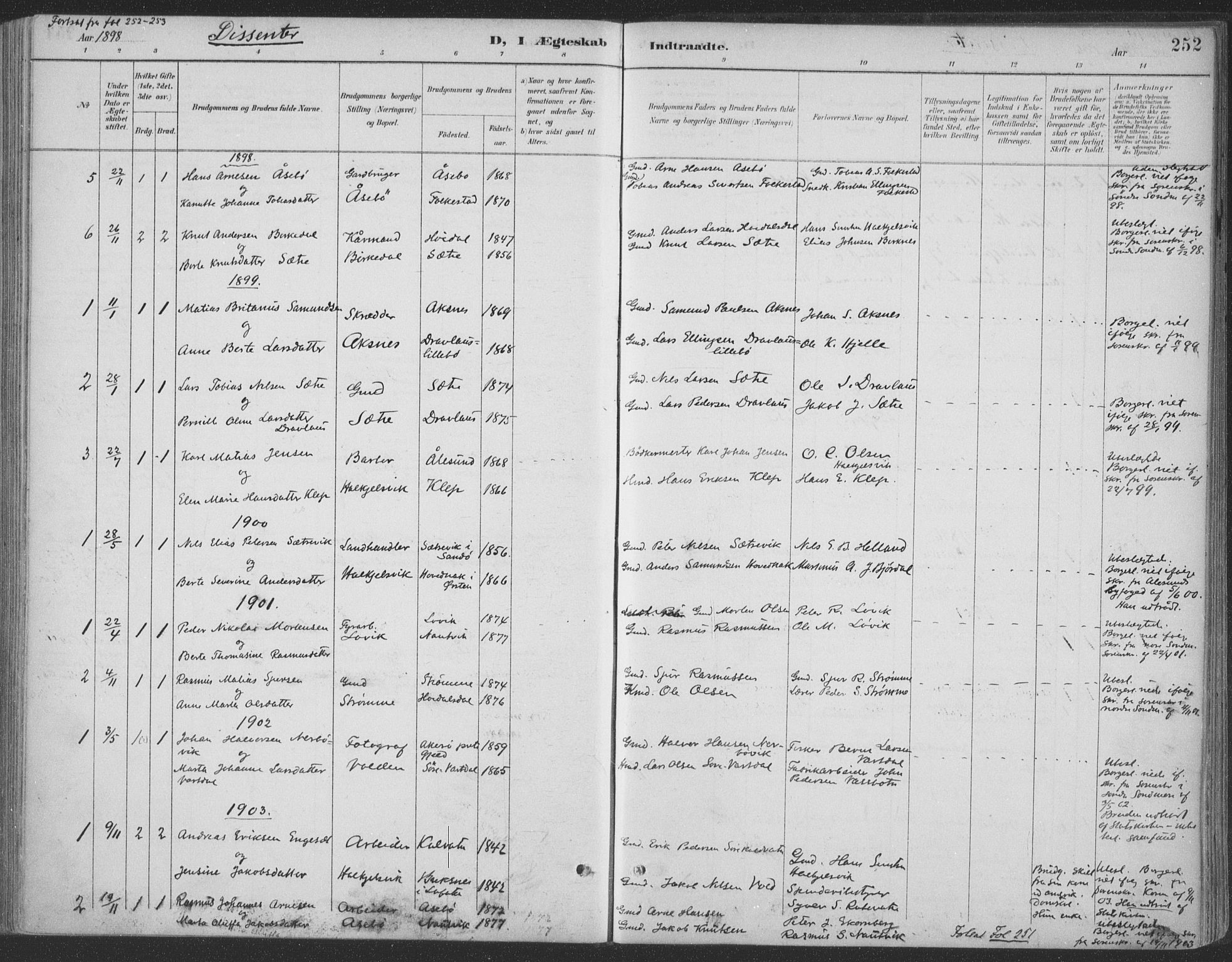 Ministerialprotokoller, klokkerbøker og fødselsregistre - Møre og Romsdal, AV/SAT-A-1454/511/L0142: Parish register (official) no. 511A09, 1891-1905, p. 252