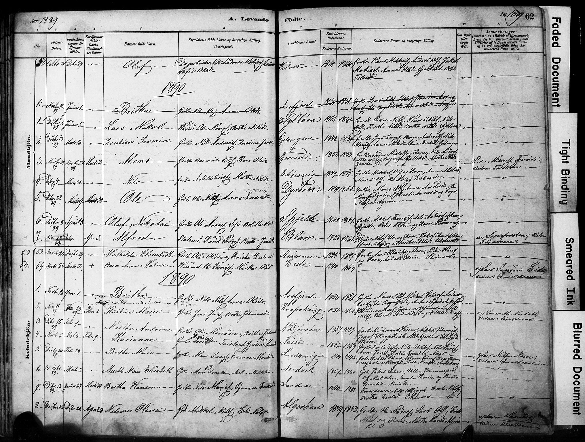 Fjell sokneprestembete, SAB/A-75301/H/Hab: Parish register (copy) no. A 4, 1880-1899, p. 62