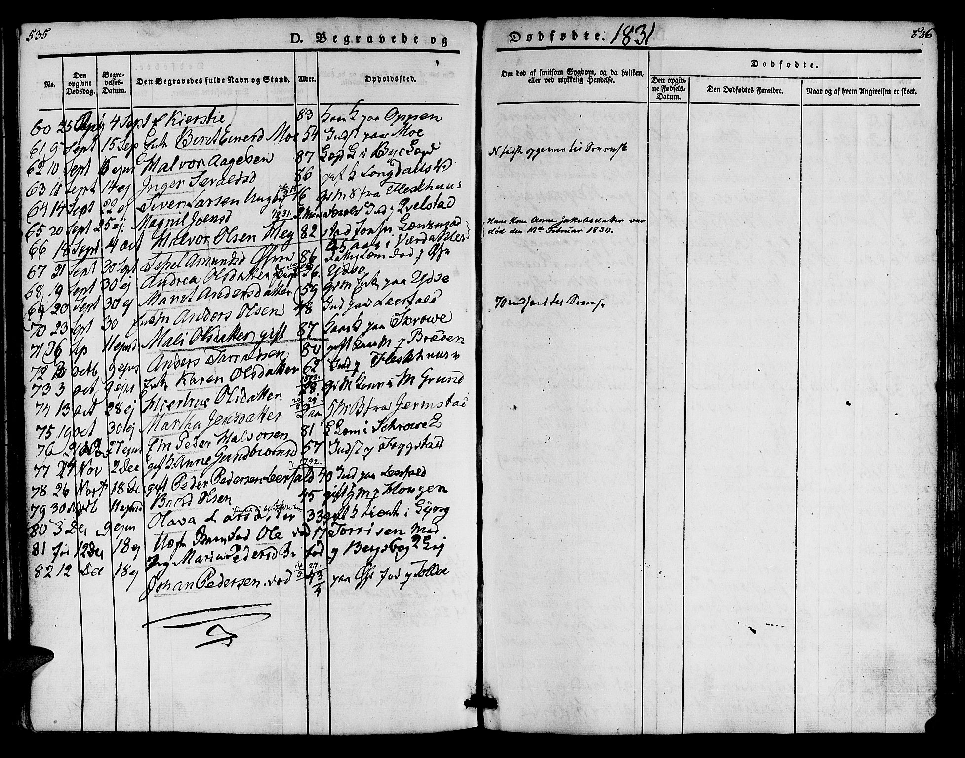 Ministerialprotokoller, klokkerbøker og fødselsregistre - Nord-Trøndelag, SAT/A-1458/723/L0238: Parish register (official) no. 723A07, 1831-1840, p. 535-536