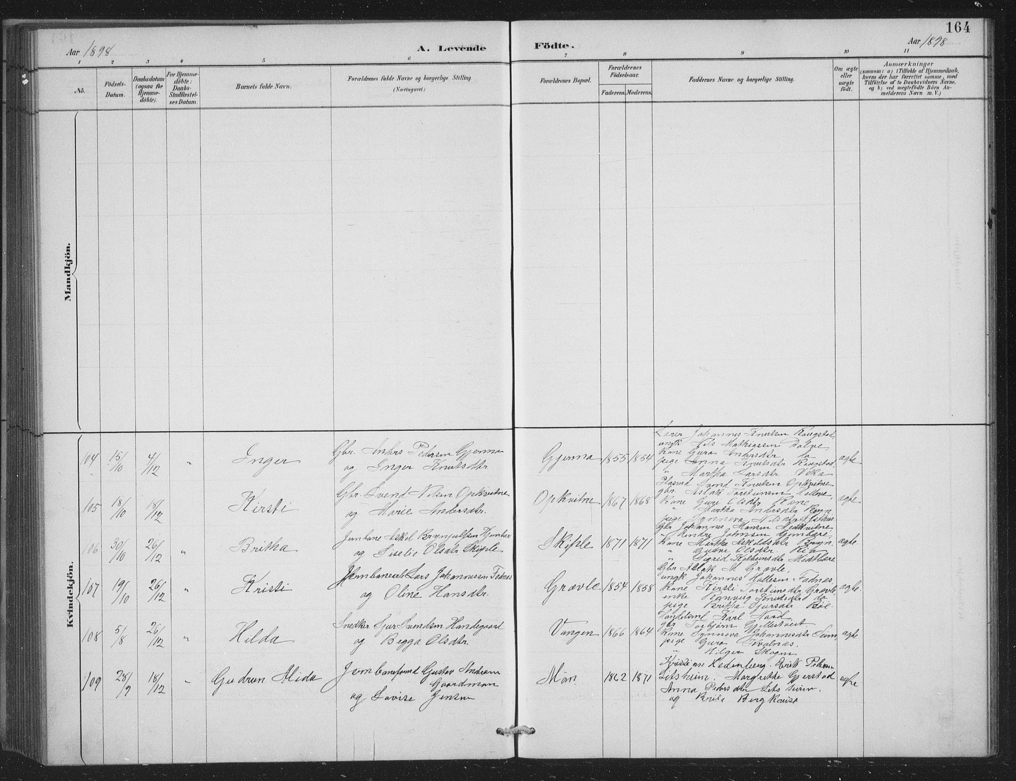 Voss sokneprestembete, SAB/A-79001/H/Hab: Parish register (copy) no. C 1, 1886-1899, p. 164