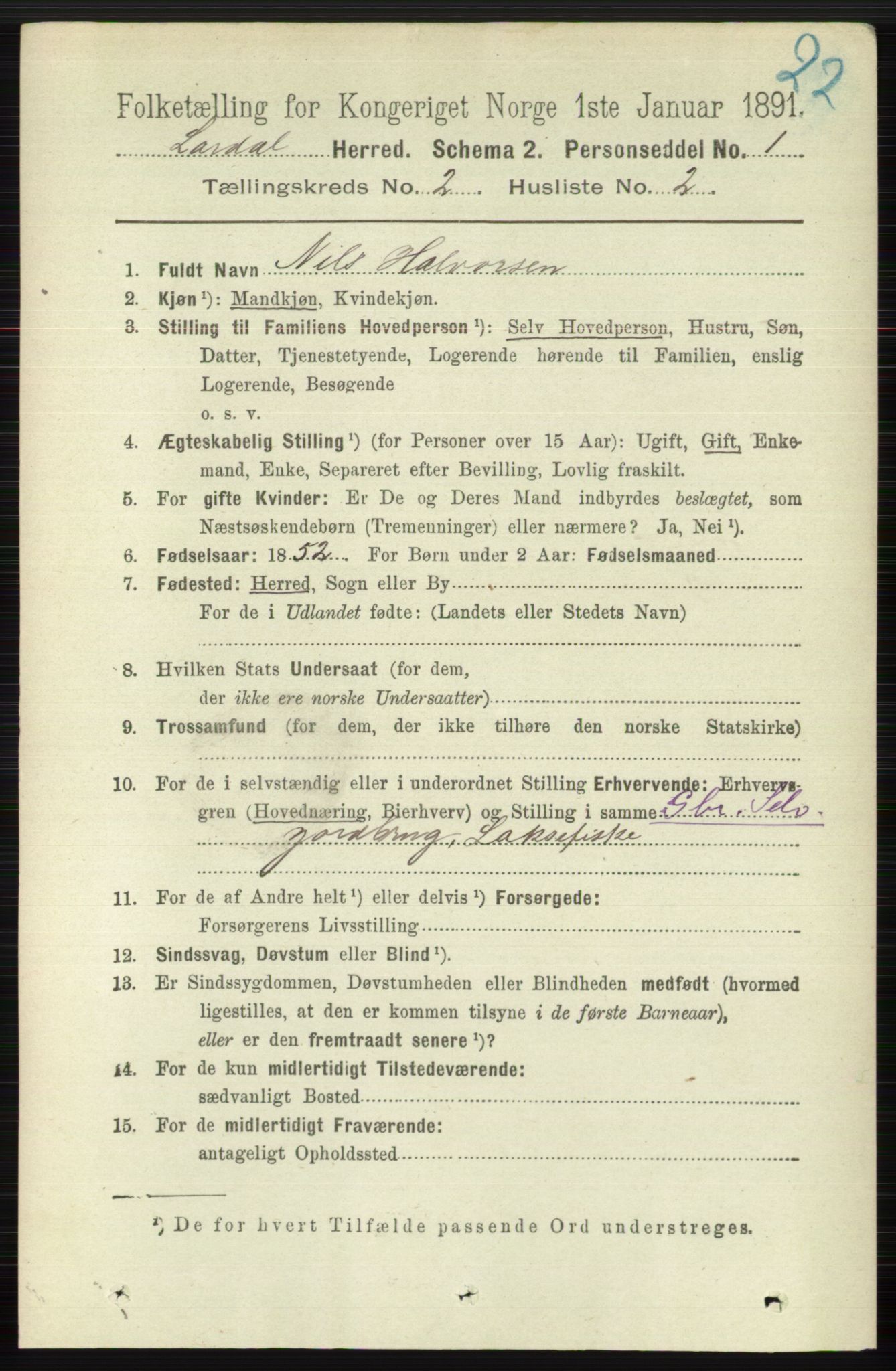 RA, 1891 census for 0728 Lardal, 1891, p. 732