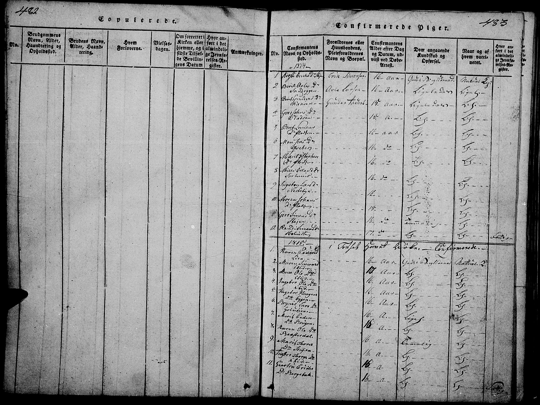 Tynset prestekontor, SAH/PREST-058/H/Ha/Hab/L0002: Parish register (copy) no. 2, 1814-1862, p. 482-483
