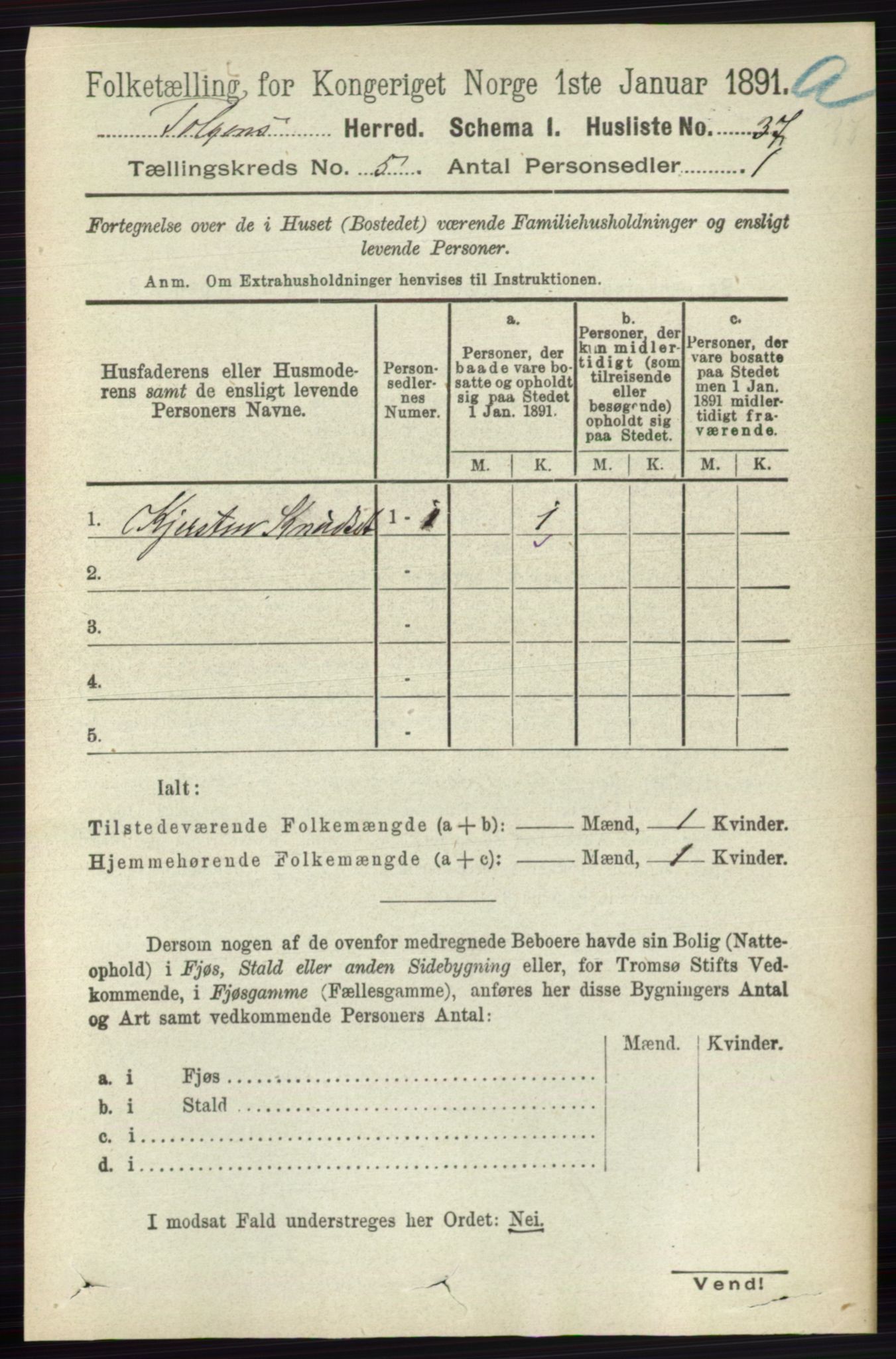 RA, 1891 census for 0436 Tolga, 1891, p. 1281