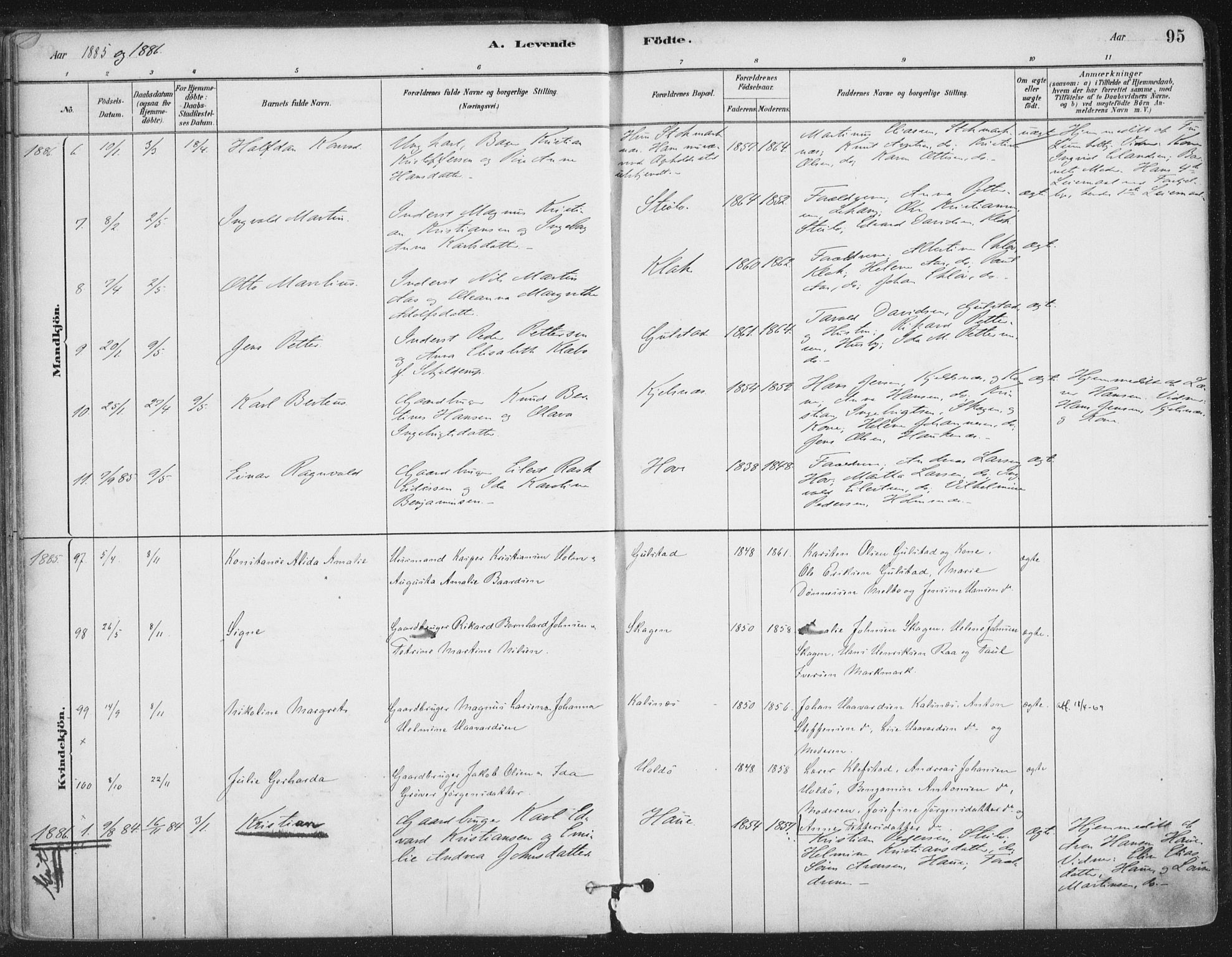 Ministerialprotokoller, klokkerbøker og fødselsregistre - Nordland, SAT/A-1459/888/L1244: Parish register (official) no. 888A10, 1880-1890, p. 95