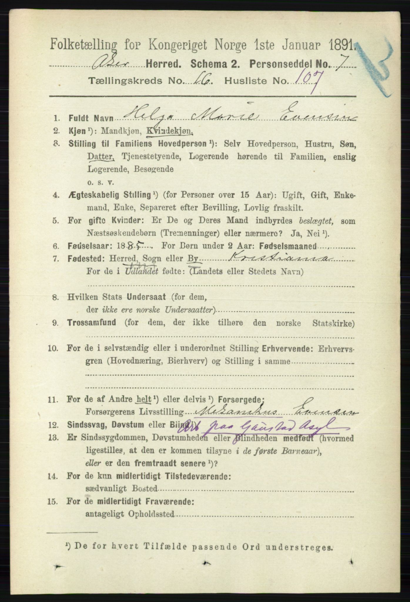 RA, 1891 census for 0218 Aker, 1891, p. 15764