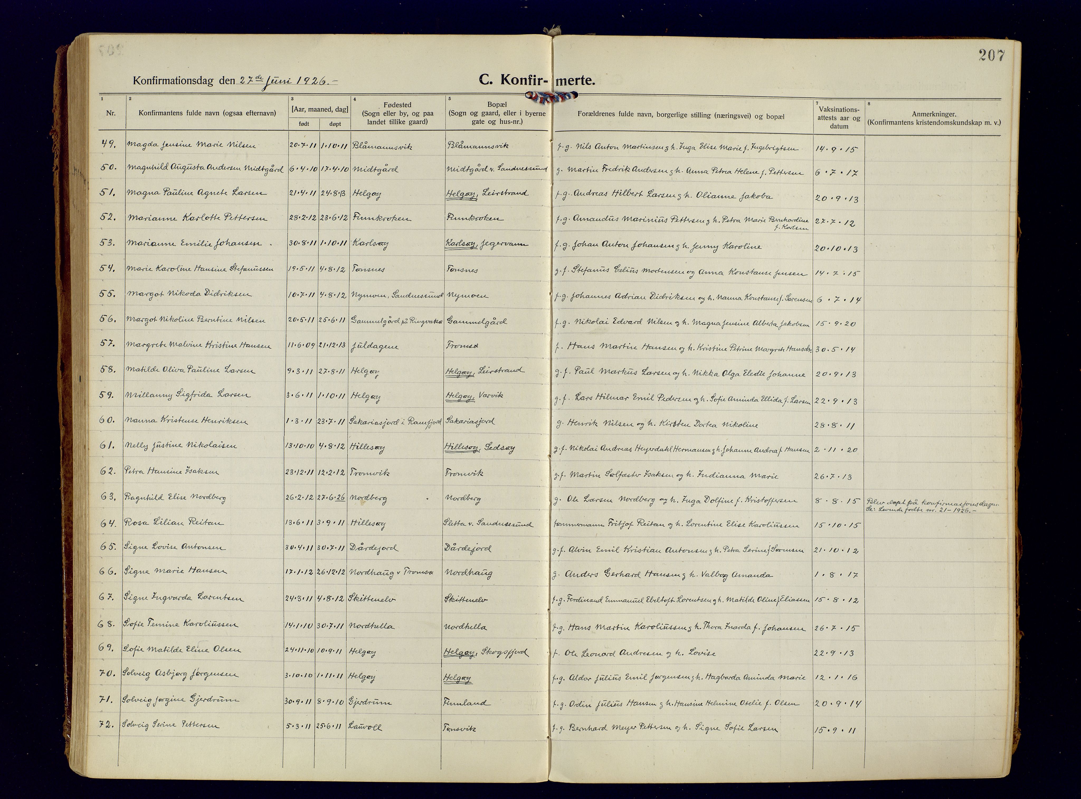 Tromsøysund sokneprestkontor, AV/SATØ-S-1304/G/Ga/L0009kirke: Parish register (official) no. 9, 1922-1934, p. 207