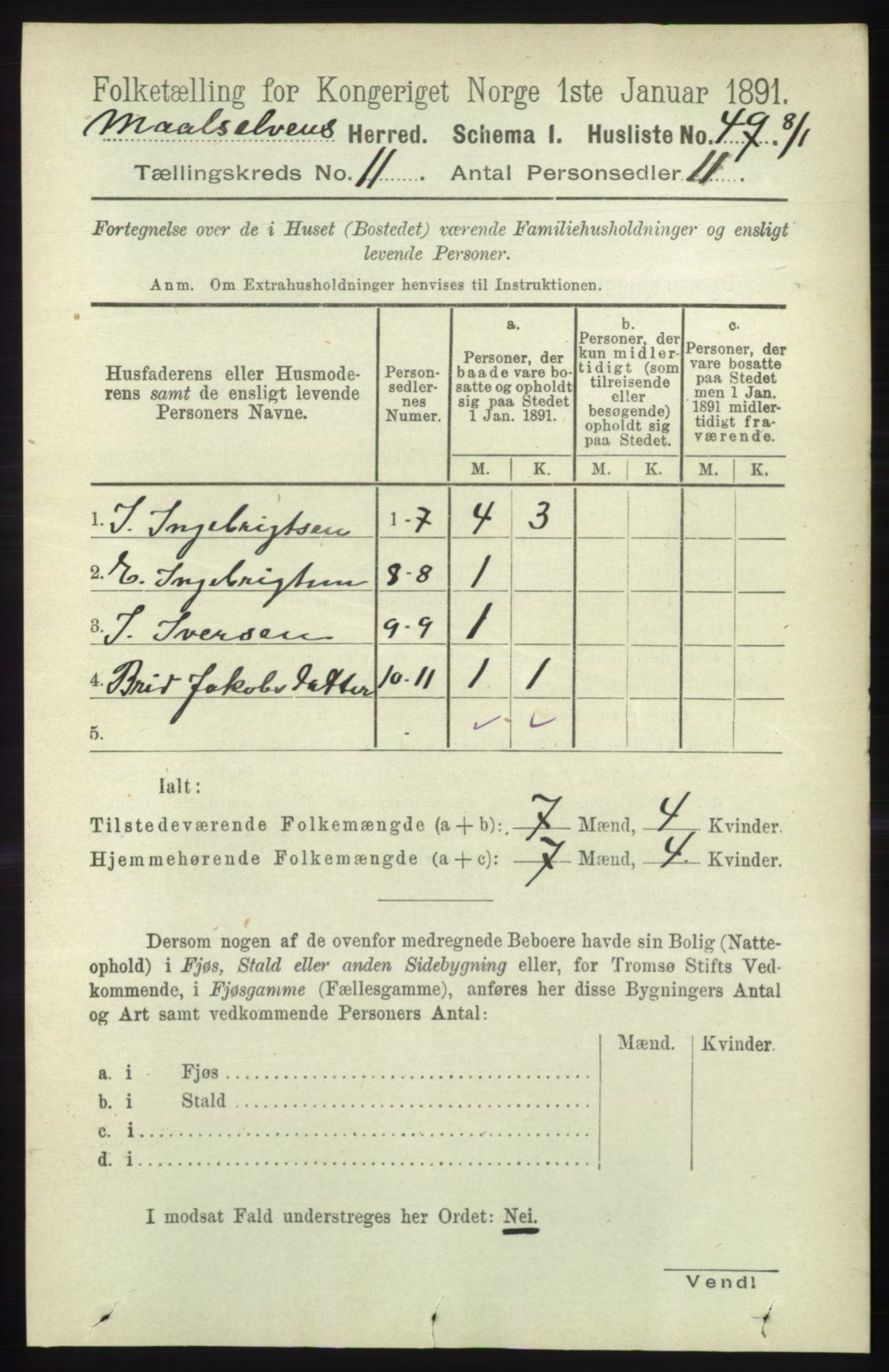 RA, 1891 census for 1924 Målselv, 1891, p. 3240