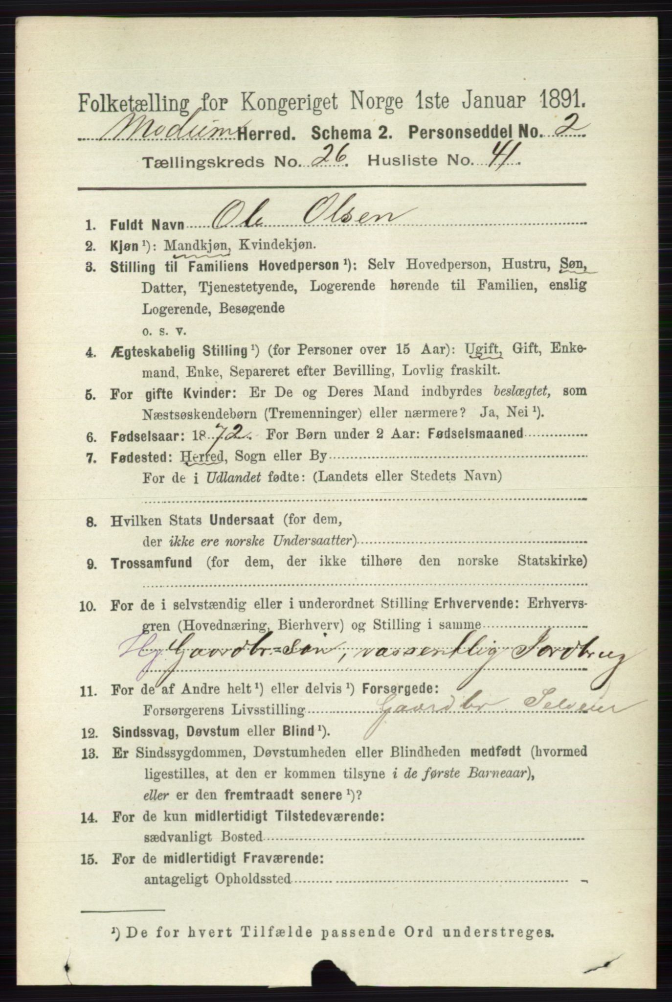 RA, 1891 census for 0623 Modum, 1891, p. 9628