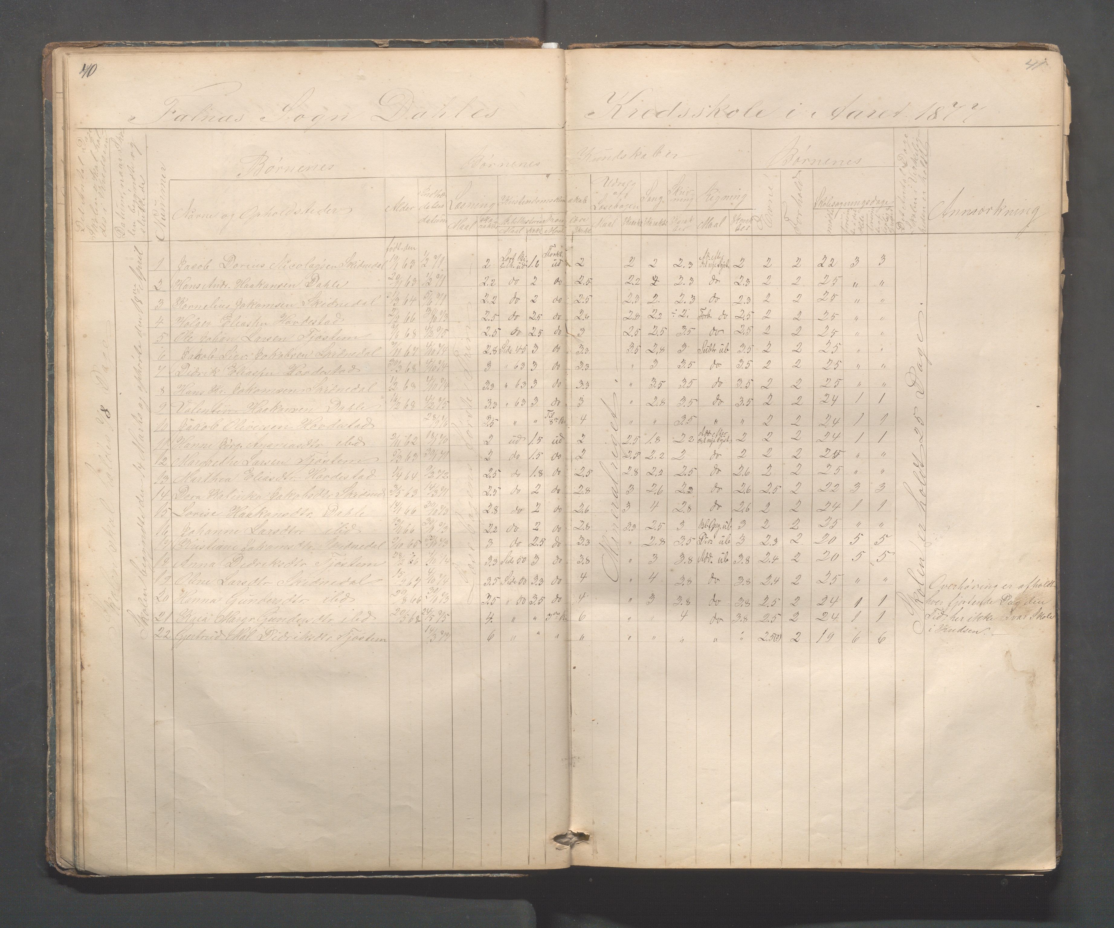 Skudenes kommune - Dale - Hillesland - Snørteland skolekretser, IKAR/A-306/H/L0002: Dale - Hillesland - Snørteland, 1869-1882, p. 40-41