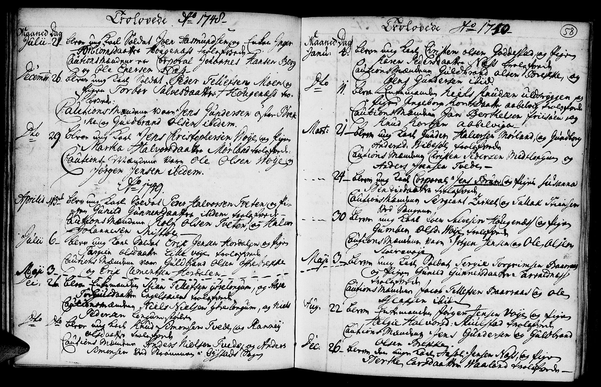 Austre Moland sokneprestkontor, SAK/1111-0001/F/Fa/Faa/L0001: Parish register (official) no. A 1, 1747-1764, p. 58