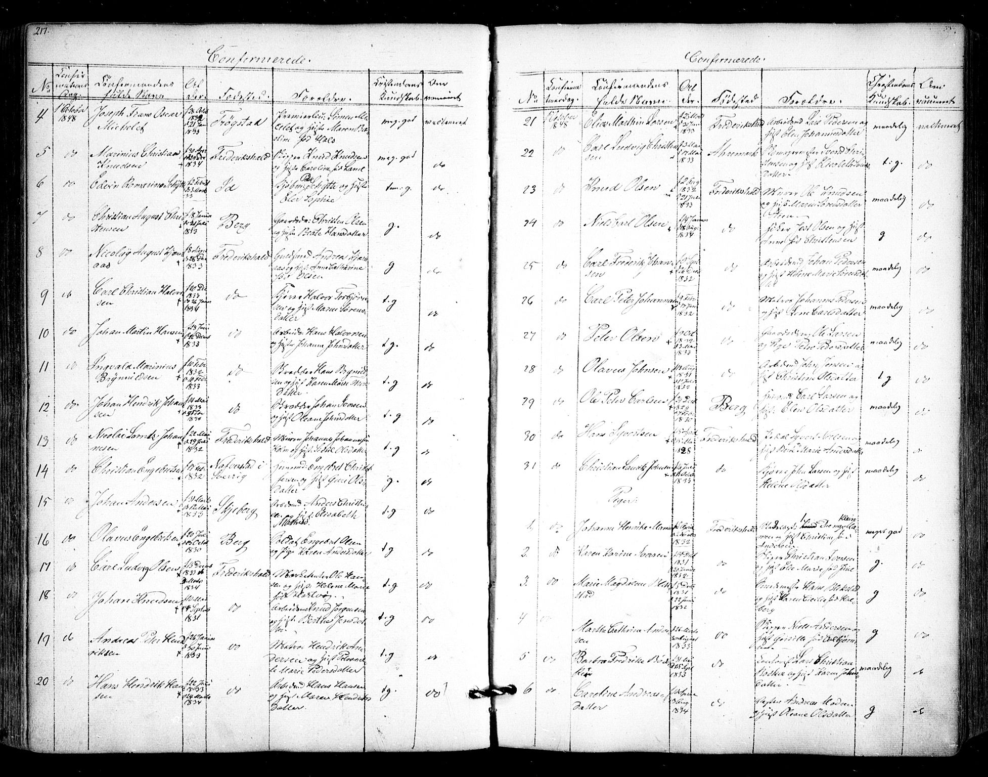 Halden prestekontor Kirkebøker, AV/SAO-A-10909/F/Fa/L0006: Parish register (official) no. I 6, 1845-1856, p. 217