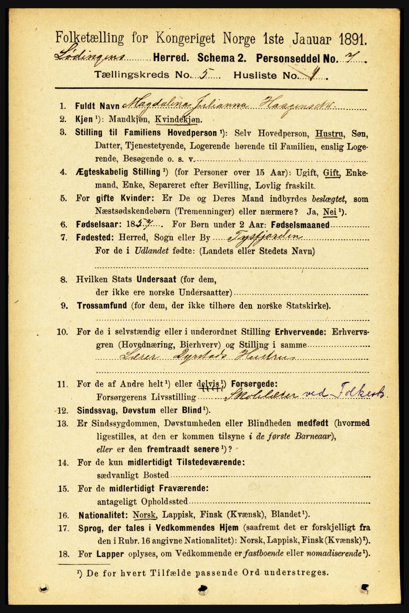 RA, 1891 census for 1851 Lødingen, 1891, p. 2329