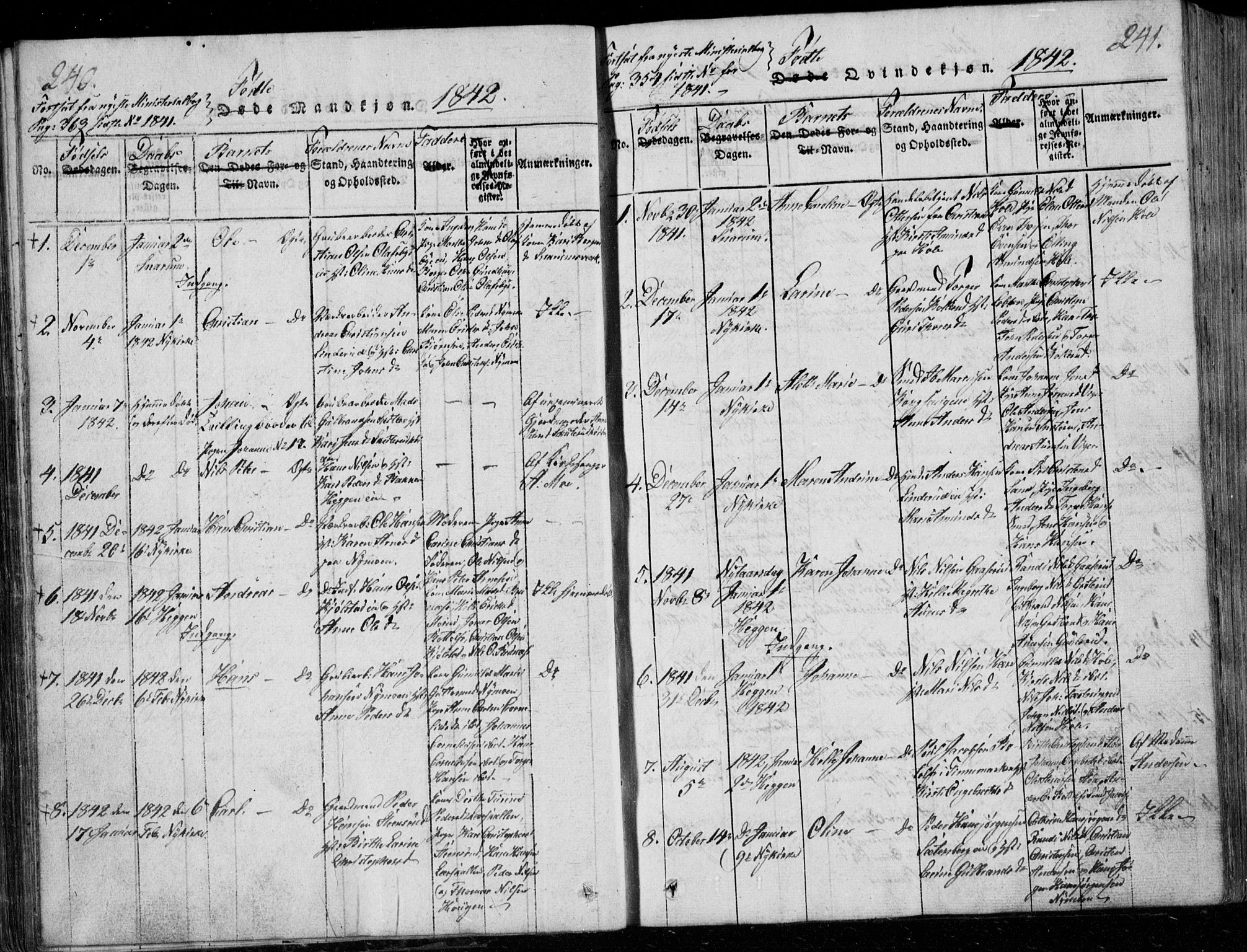 Modum kirkebøker, SAKO/A-234/G/Ga/L0001: Parish register (copy) no. I 1, 1818-1824, p. 240-241
