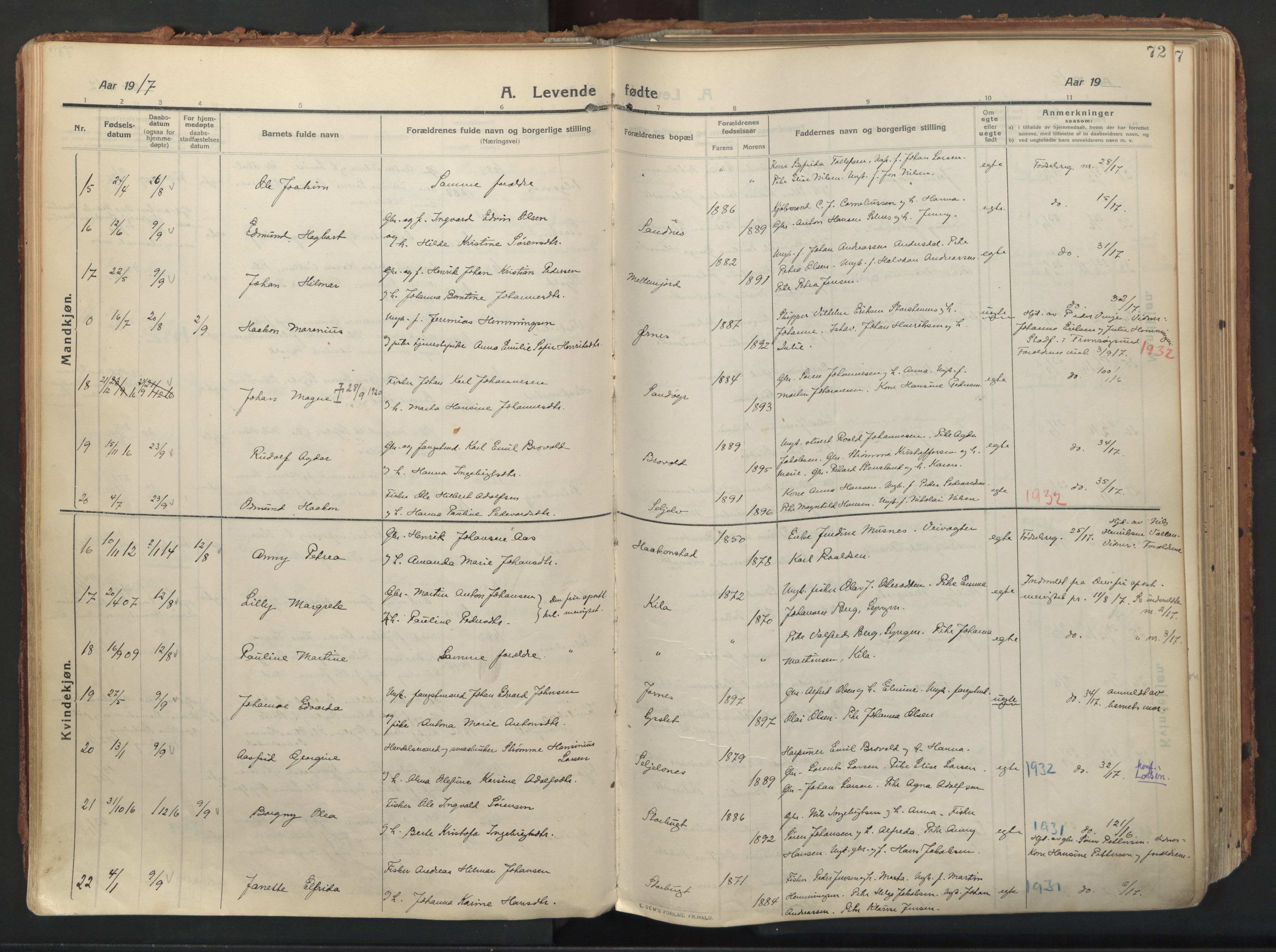 Balsfjord sokneprestembete, AV/SATØ-S-1303/G/Gaa/L0009kirke: Parish register (official) no. 9, 1909-1921, p. 72