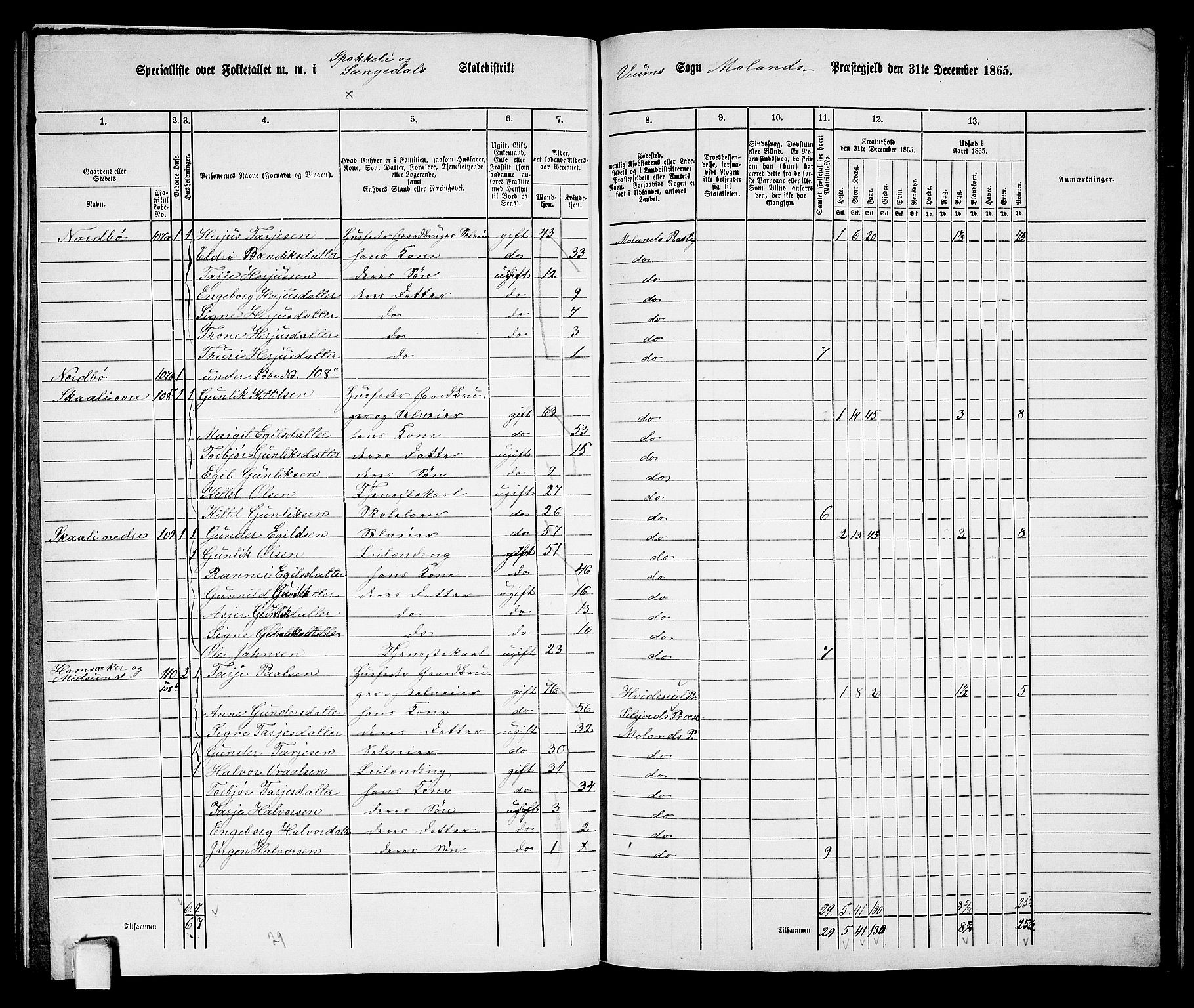 RA, 1865 census for Moland, 1865, p. 79