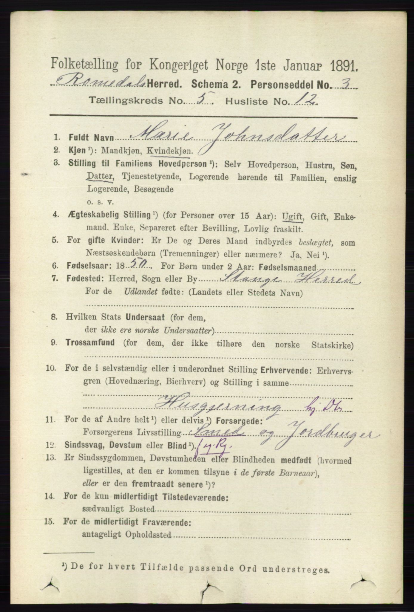RA, 1891 census for 0416 Romedal, 1891, p. 2518
