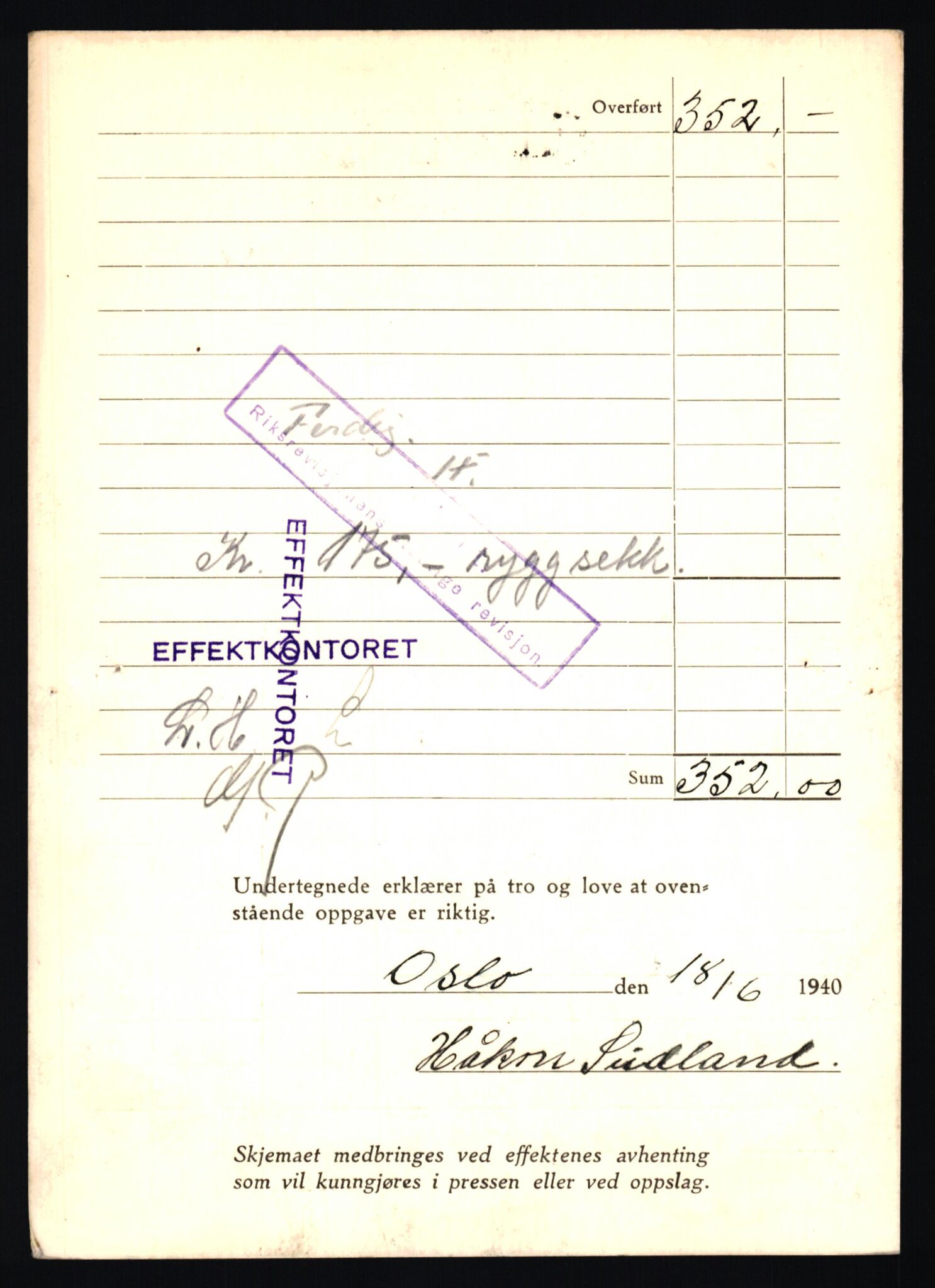 Justisdepartementet, Oppgjørsavdelingen, AV/RA-S-1056/G/Gb/L0081: Oppgaver over ettersøkte sivile effekter: Sudbø - Sveaass, 1940-1942