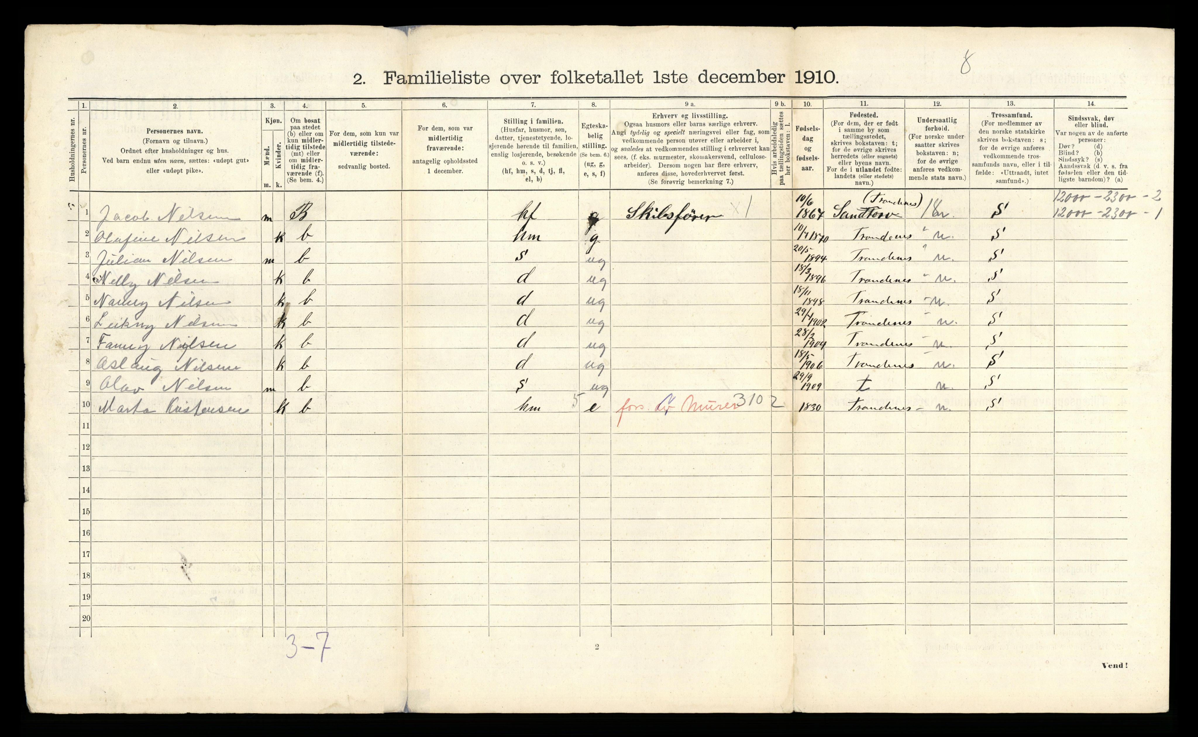 RA, 1910 census for Harstad, 1910, p. 34