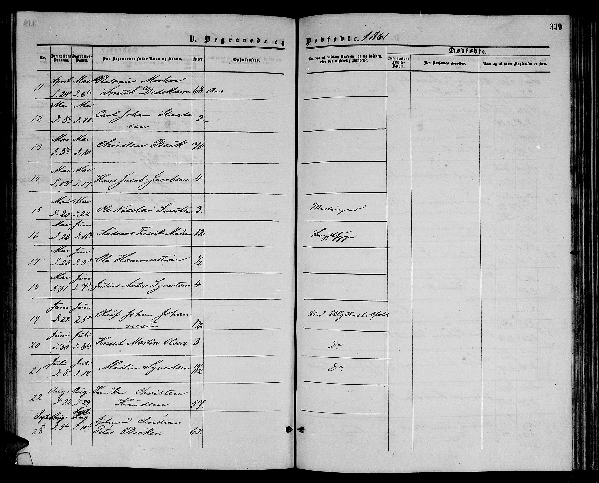 Arendal sokneprestkontor, Trefoldighet, SAK/1111-0040/F/Fb/L0004: Parish register (copy) no. B 4, 1861-1873, p. 339