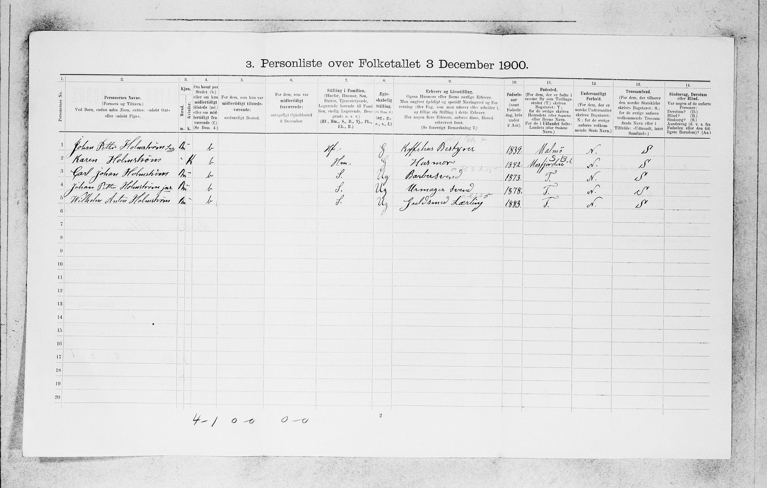 SAB, 1900 census for Bergen, 1900, p. 2247