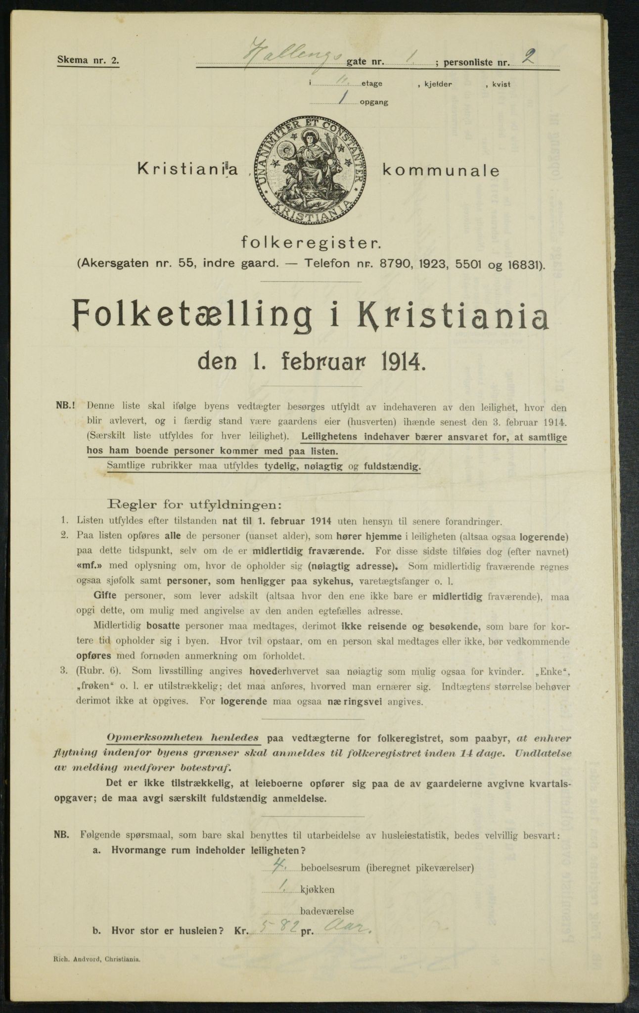 OBA, Municipal Census 1914 for Kristiania, 1914, p. 34109