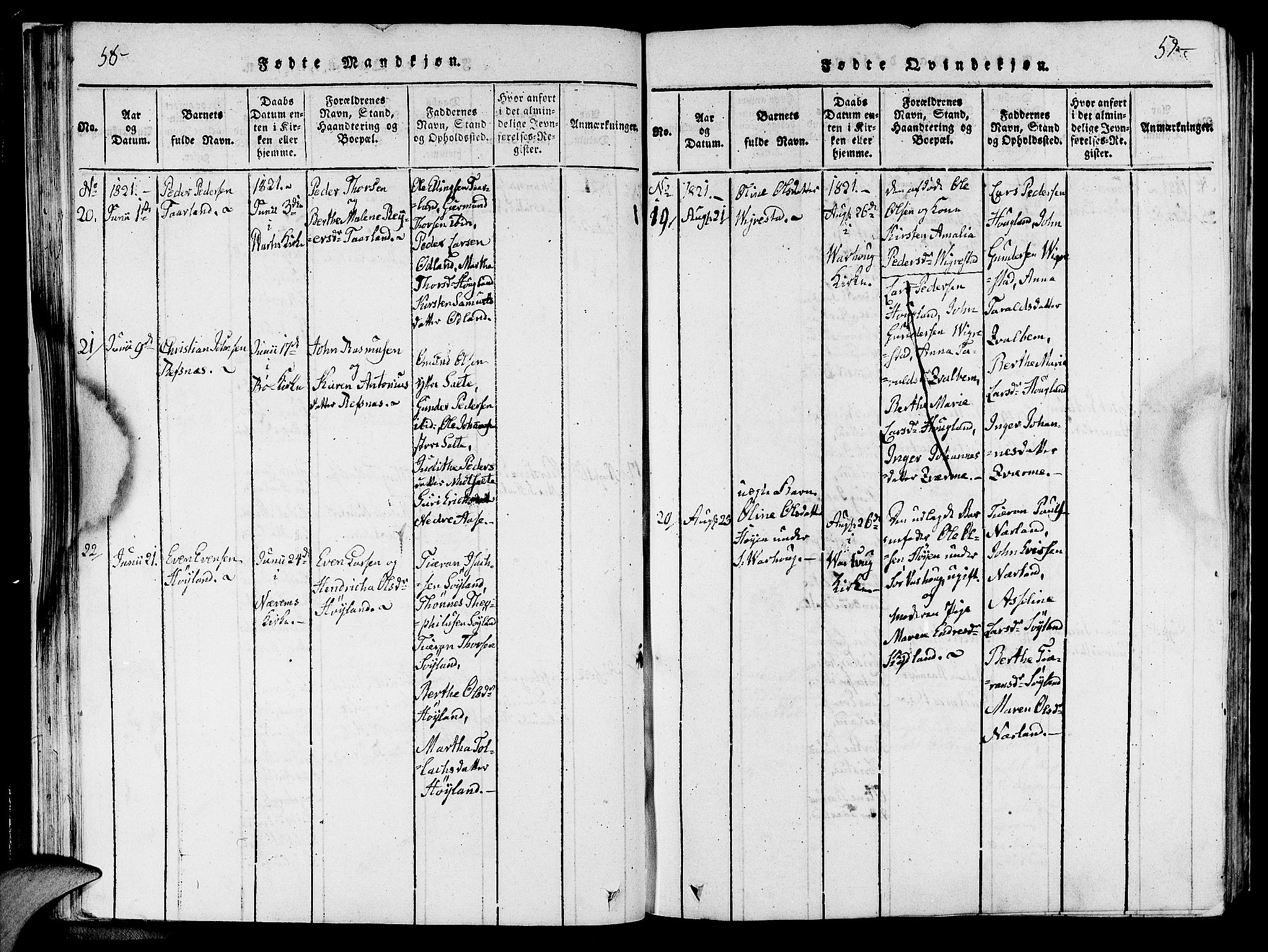 Hå sokneprestkontor, AV/SAST-A-101801/001/30BA/L0003: Parish register (official) no. A 3, 1815-1825, p. 58-59