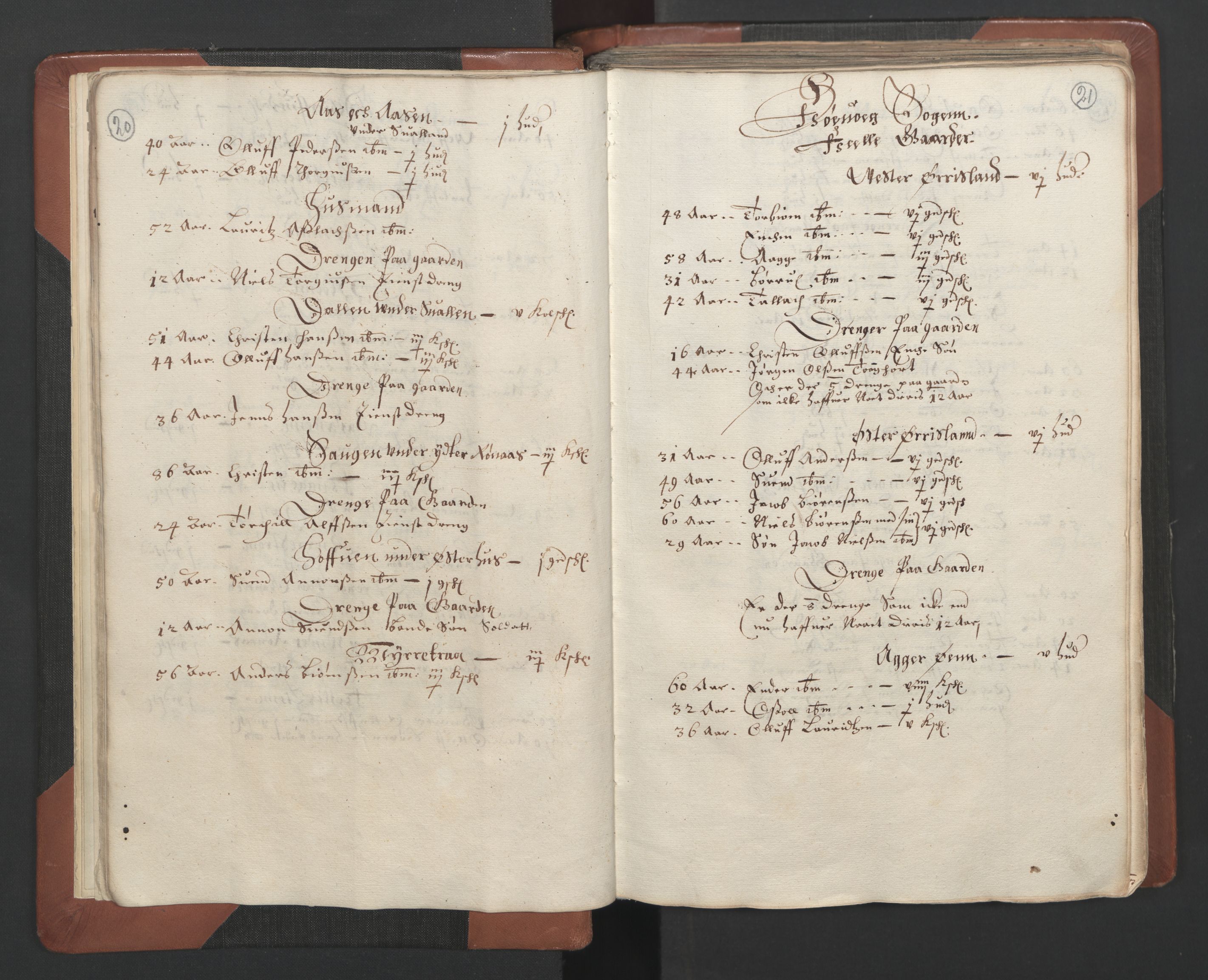 RA, Bailiff's Census 1664-1666, no. 7: Nedenes fogderi, 1664-1666, p. 20-21