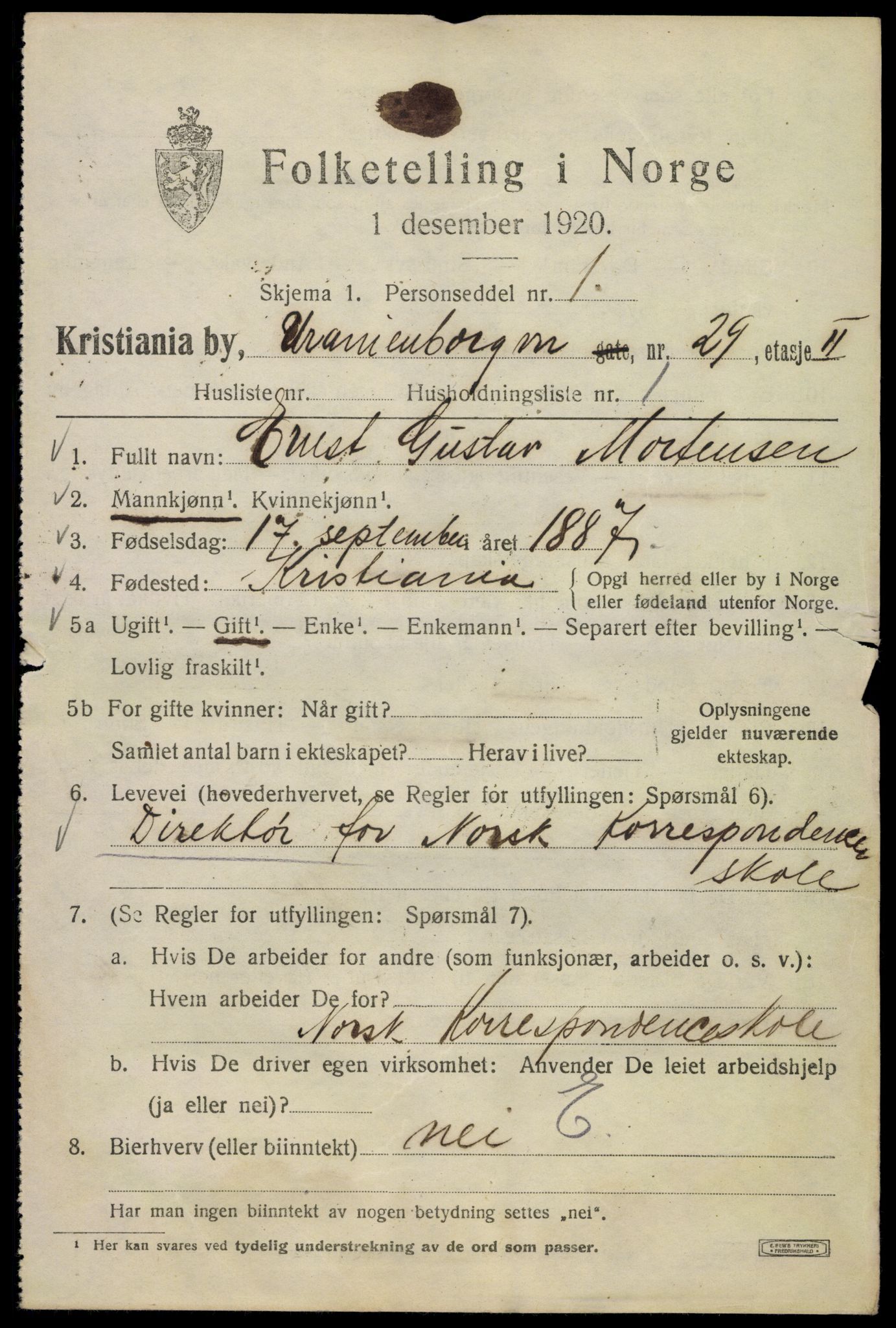 SAO, 1920 census for Kristiania, 1920, p. 620161