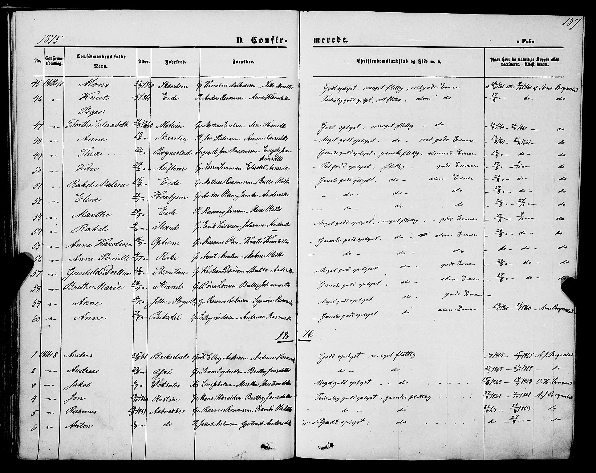 Innvik sokneprestembete, AV/SAB-A-80501: Parish register (official) no. A 6, 1865-1878, p. 137