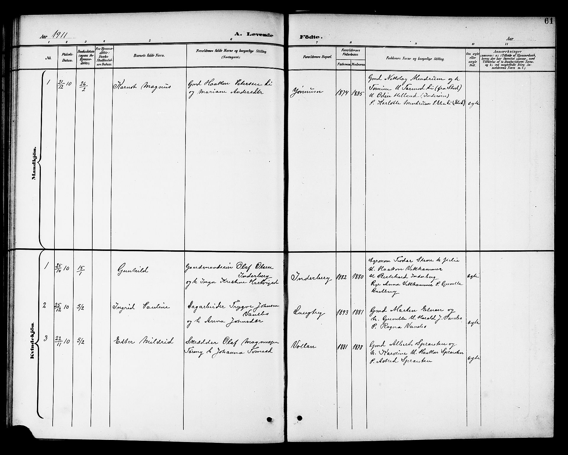 Ministerialprotokoller, klokkerbøker og fødselsregistre - Nord-Trøndelag, SAT/A-1458/741/L0401: Parish register (copy) no. 741C02, 1899-1911, p. 61