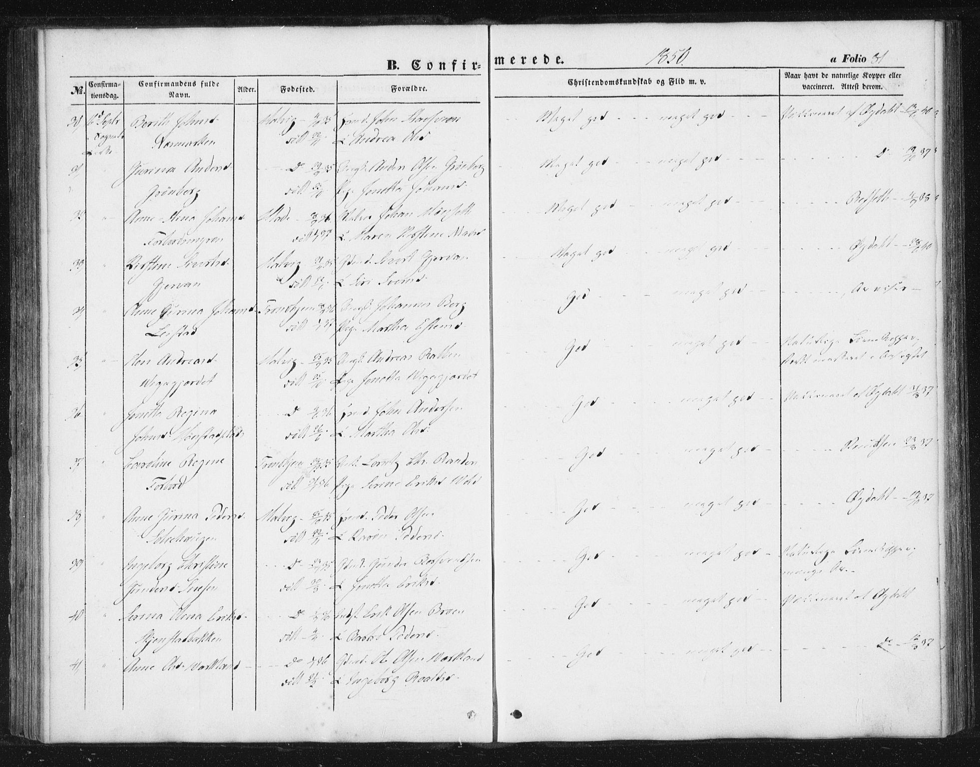 Ministerialprotokoller, klokkerbøker og fødselsregistre - Sør-Trøndelag, AV/SAT-A-1456/616/L0407: Parish register (official) no. 616A04, 1848-1856, p. 81