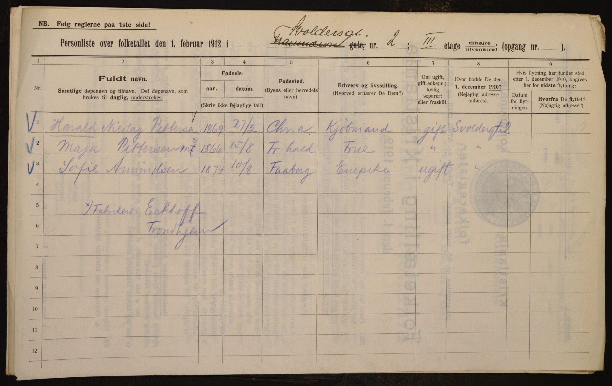 OBA, Municipal Census 1912 for Kristiania, 1912, p. 106272