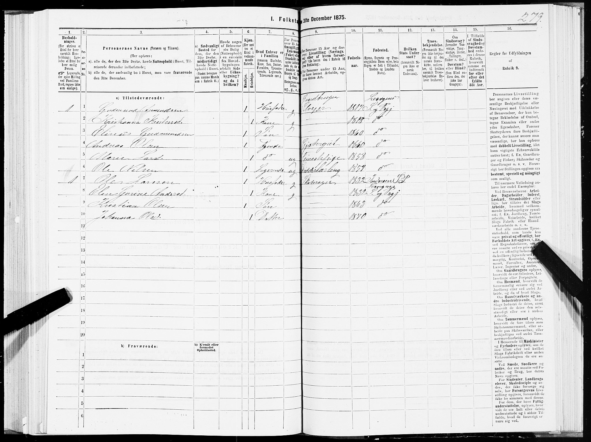 SAT, 1875 census for 1718P Leksvik, 1875, p. 1279