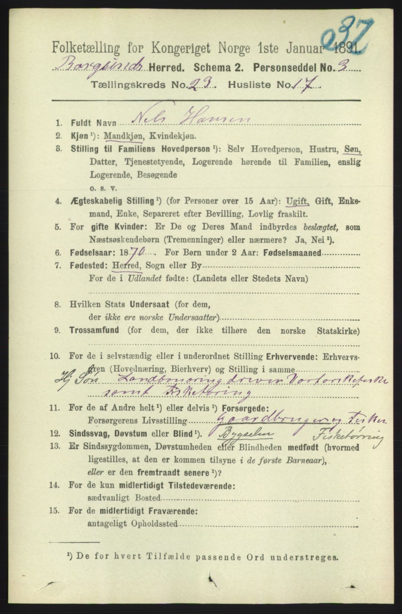 RA, 1891 census for 1531 Borgund, 1891, p. 7076