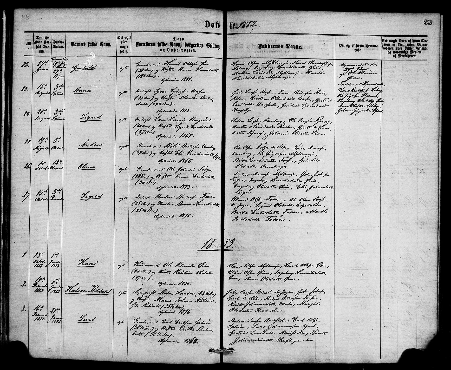 Jostedal sokneprestembete, AV/SAB-A-80601/H/Haa/Haaa/L0006: Parish register (official) no. A 6, 1877-1886, p. 23
