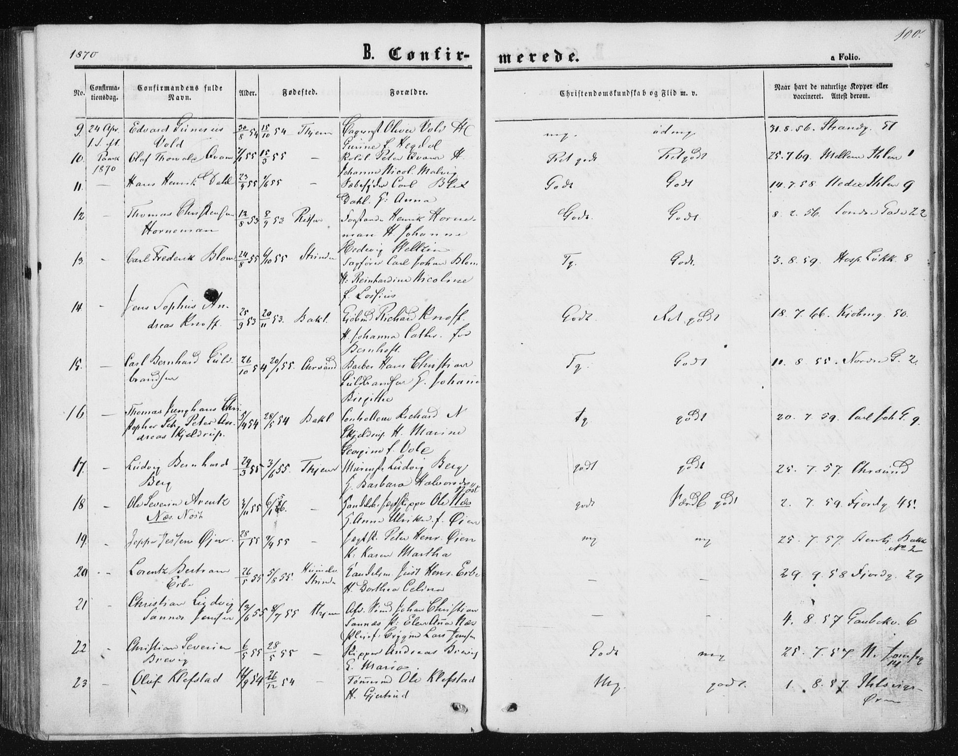 Ministerialprotokoller, klokkerbøker og fødselsregistre - Sør-Trøndelag, SAT/A-1456/602/L0114: Parish register (official) no. 602A12, 1856-1872, p. 100