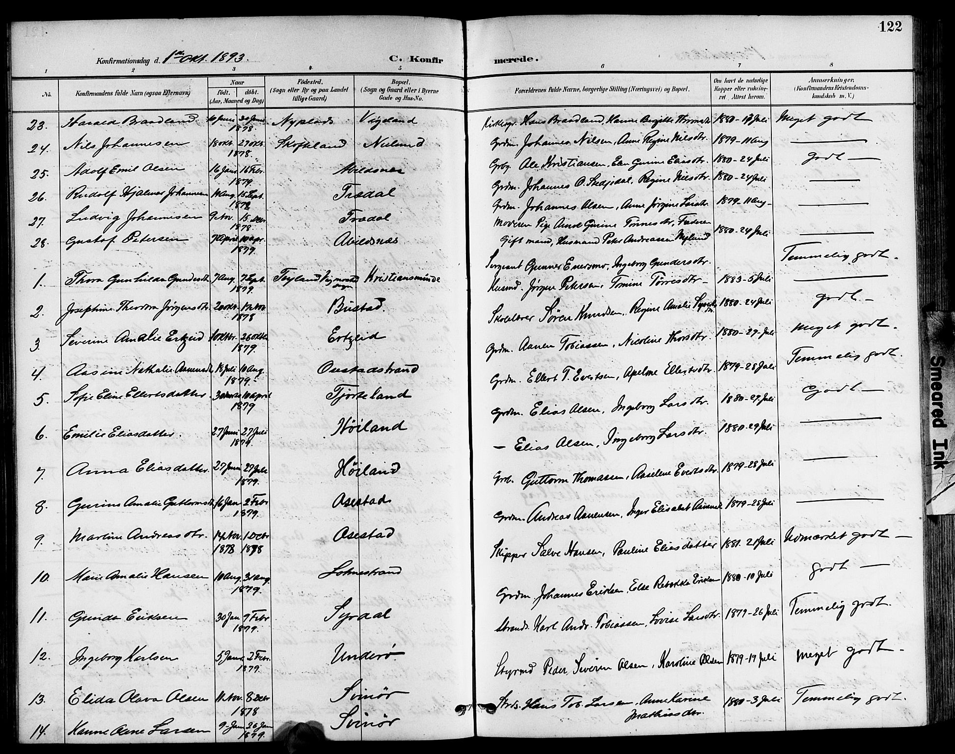 Sør-Audnedal sokneprestkontor, AV/SAK-1111-0039/F/Fb/Fbb/L0006: Parish register (copy) no. B 6, 1893-1915, p. 122