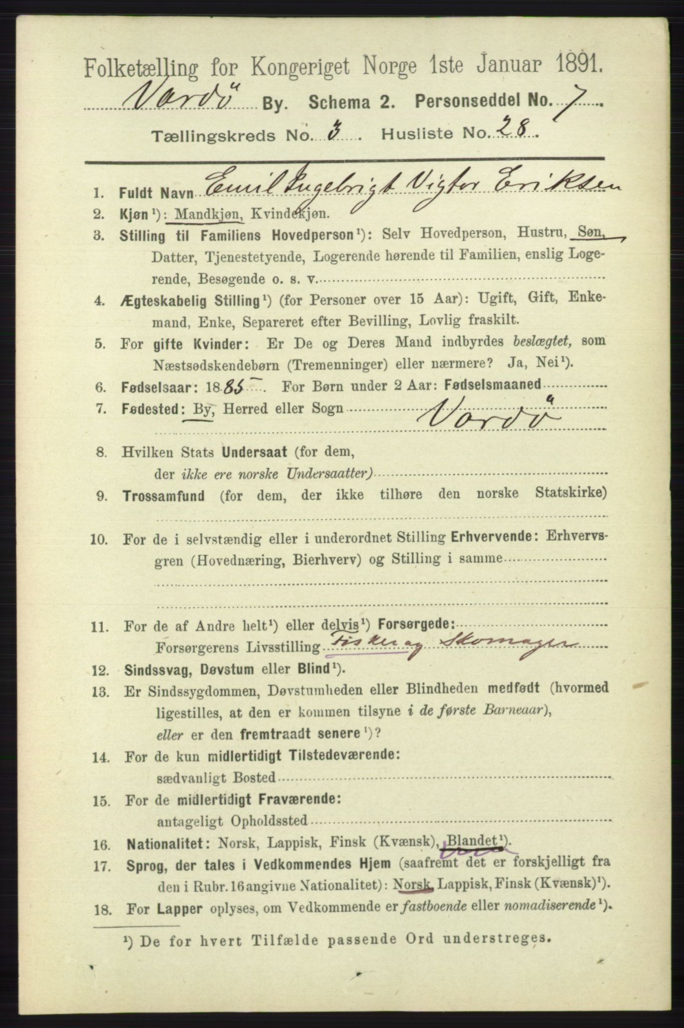 RA, 1891 census for 2002 Vardø, 1891, p. 1847