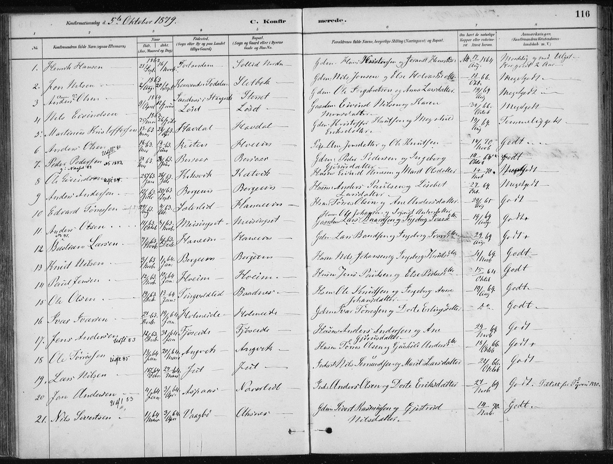 Ministerialprotokoller, klokkerbøker og fødselsregistre - Møre og Romsdal, SAT/A-1454/586/L0987: Parish register (official) no. 586A13, 1879-1892, p. 116