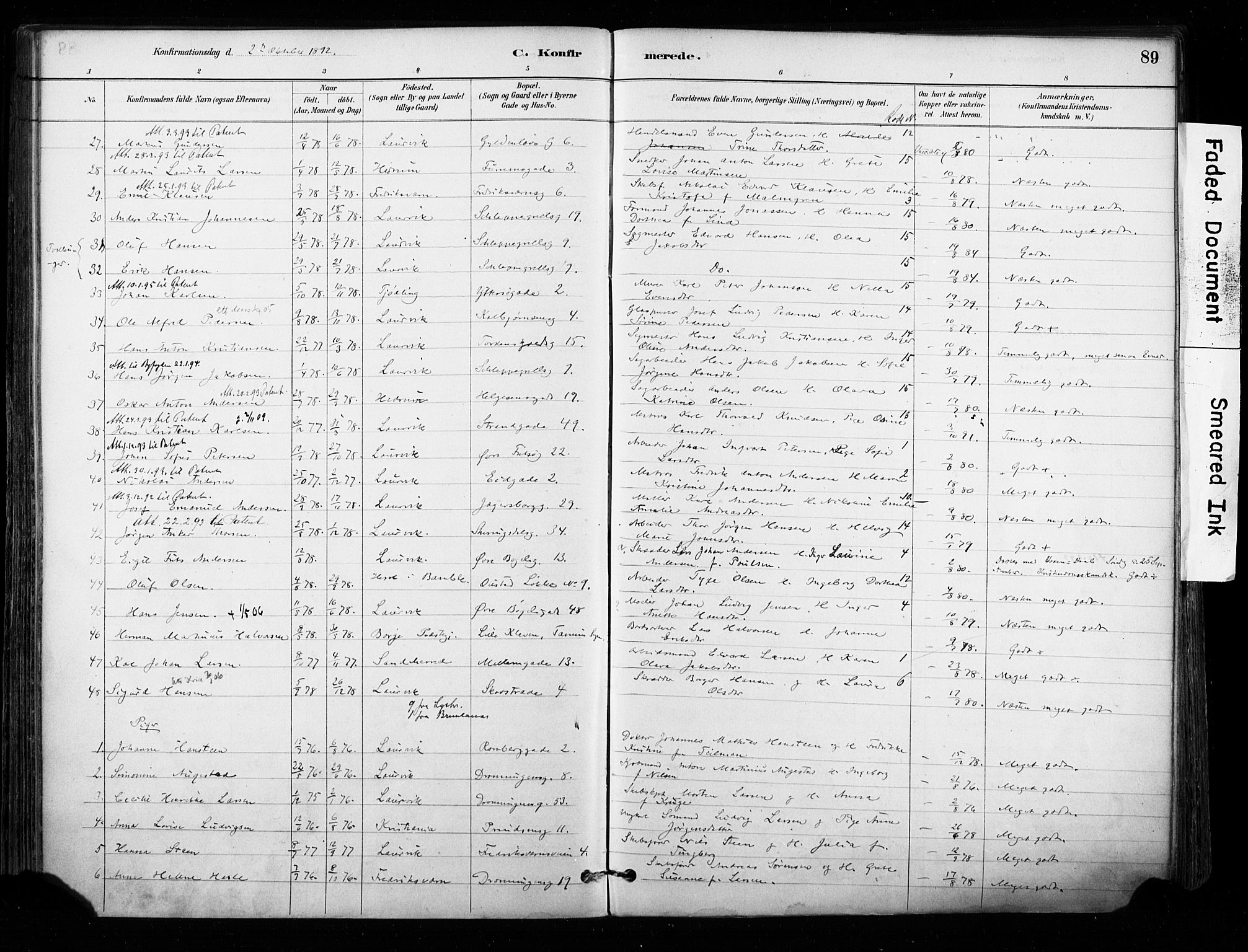 Larvik kirkebøker, AV/SAKO-A-352/F/Fa/L0008: Parish register (official) no. I 8, 1884-1902, p. 89