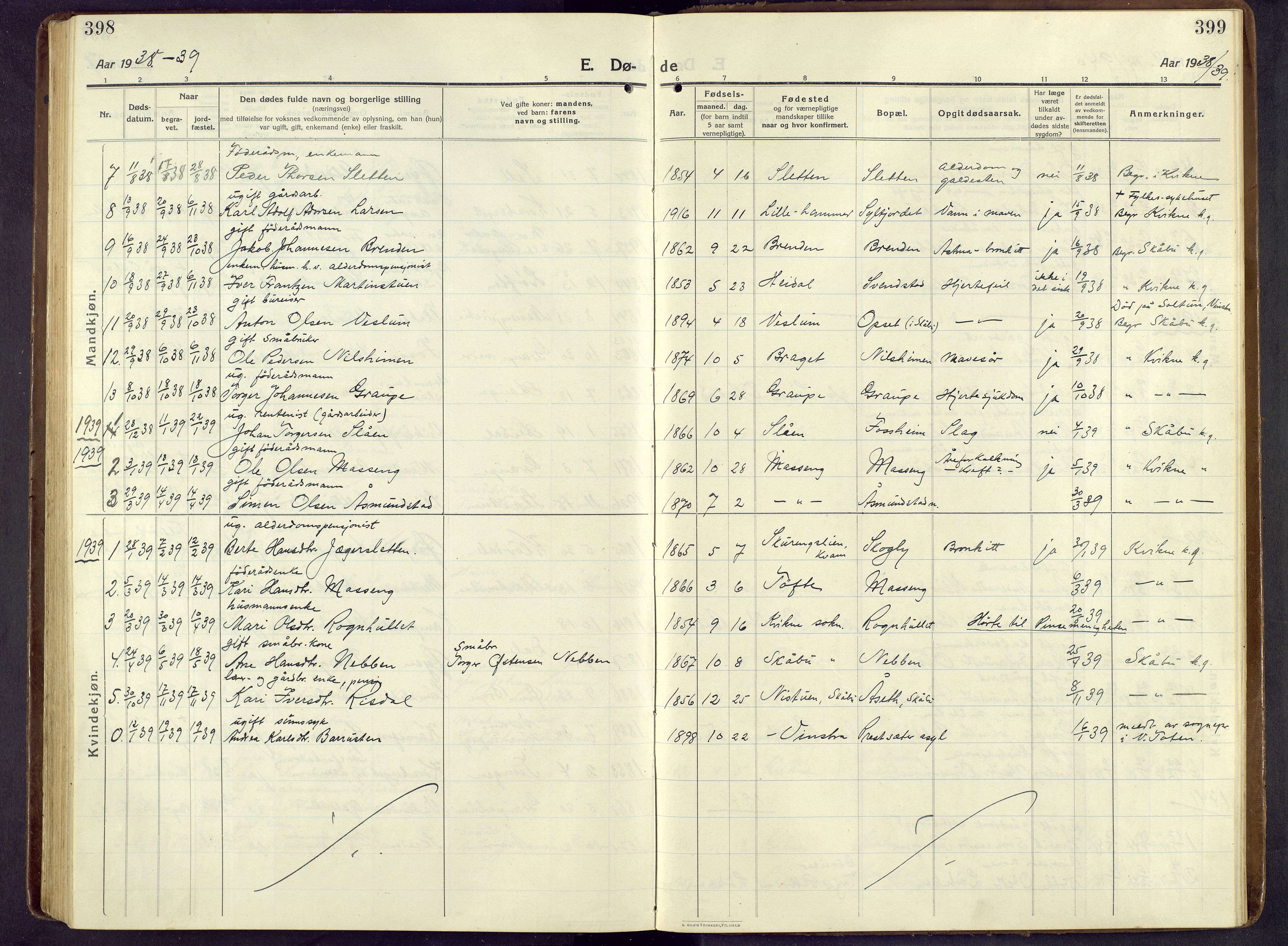 Nord-Fron prestekontor, AV/SAH-PREST-080/H/Ha/Hab/L0009: Parish register (copy) no. 9, 1915-1958, p. 398-399