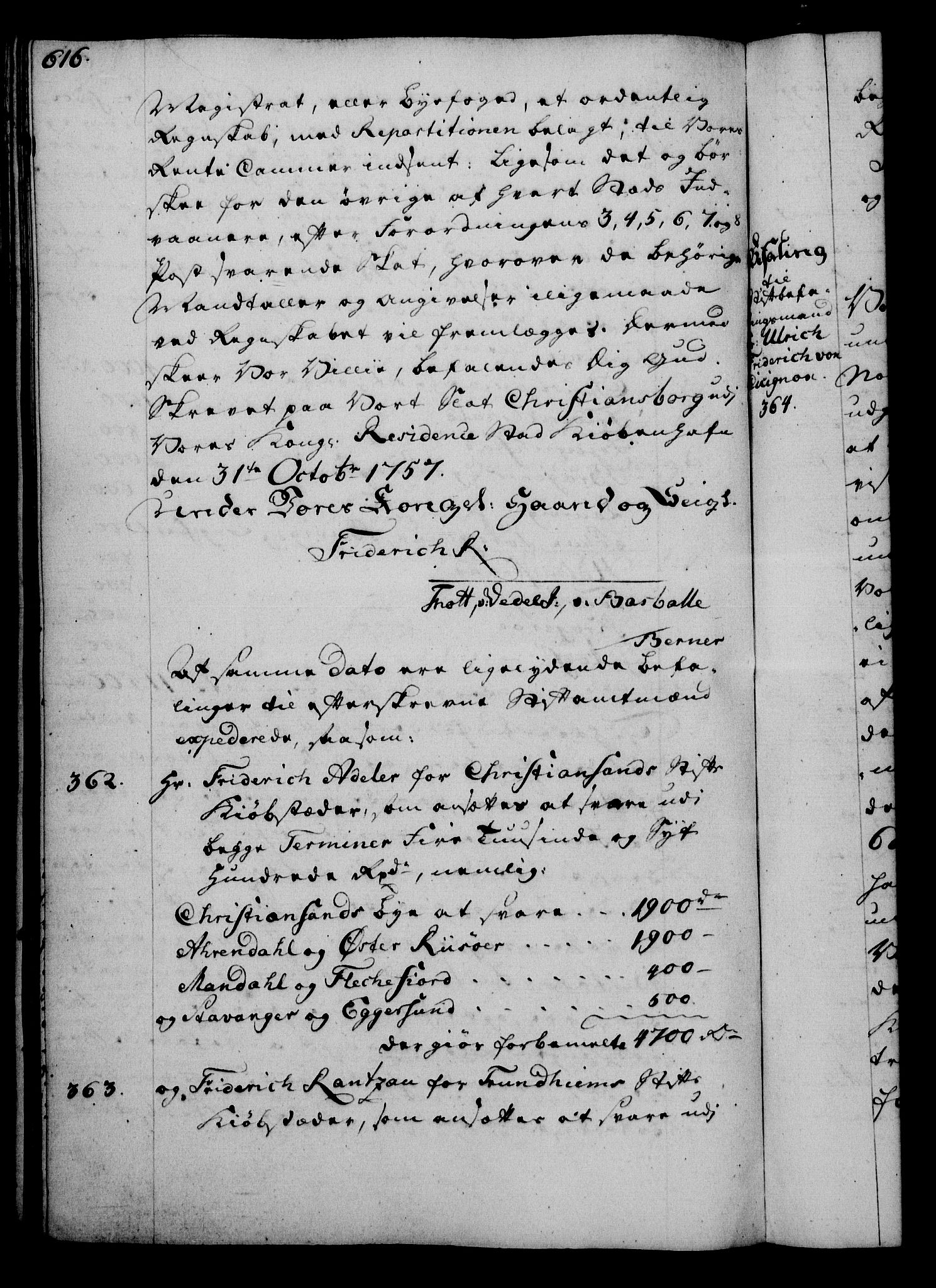 Rentekammeret, Kammerkanselliet, RA/EA-3111/G/Gg/Gga/L0006: Norsk ekspedisjonsprotokoll med register (merket RK 53.6), 1749-1759, p. 616