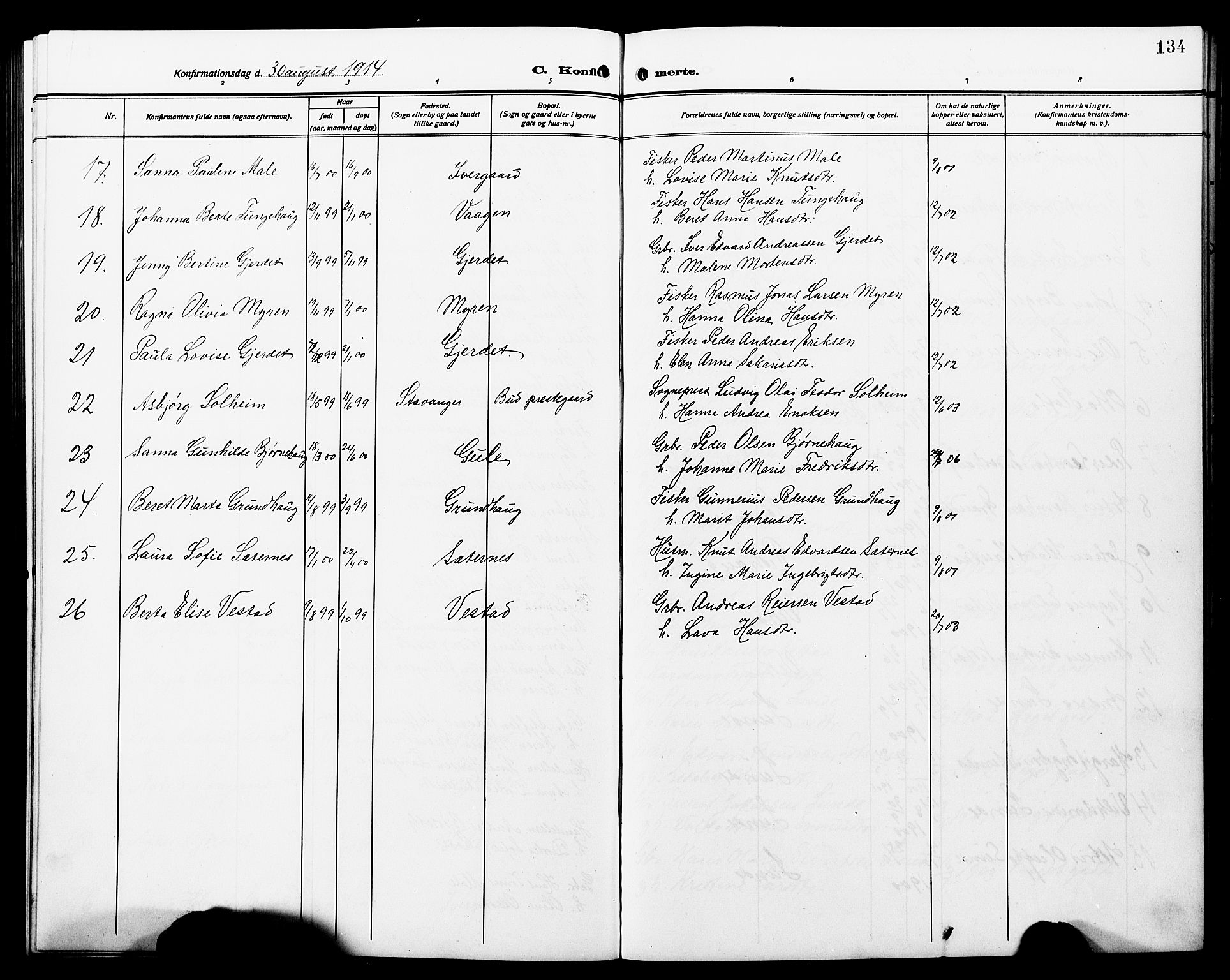 Ministerialprotokoller, klokkerbøker og fødselsregistre - Møre og Romsdal, SAT/A-1454/566/L0774: Parish register (copy) no. 566C03, 1910-1929, p. 134