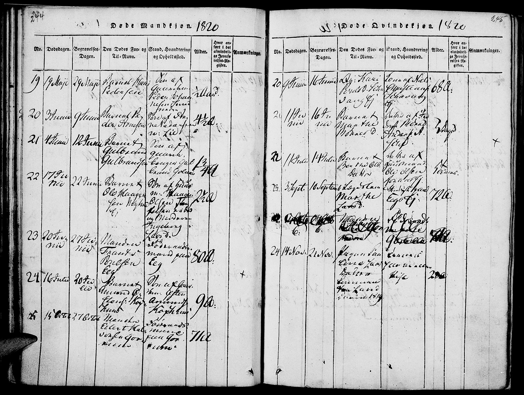 Nes prestekontor, Hedmark, SAH/PREST-020/K/Ka/L0002: Parish register (official) no. 2, 1813-1827, p. 244-245