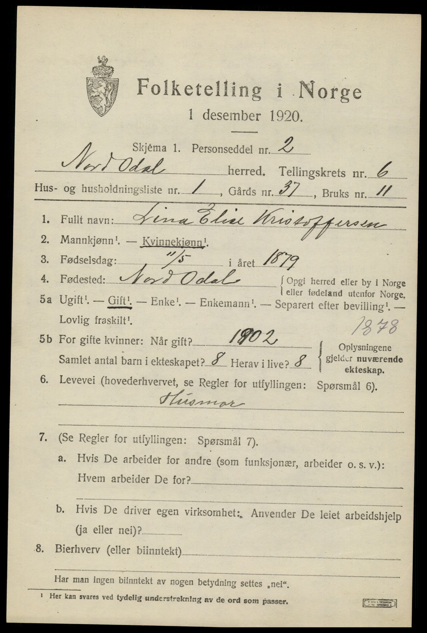 SAH, 1920 census for Nord-Odal, 1920, p. 6571