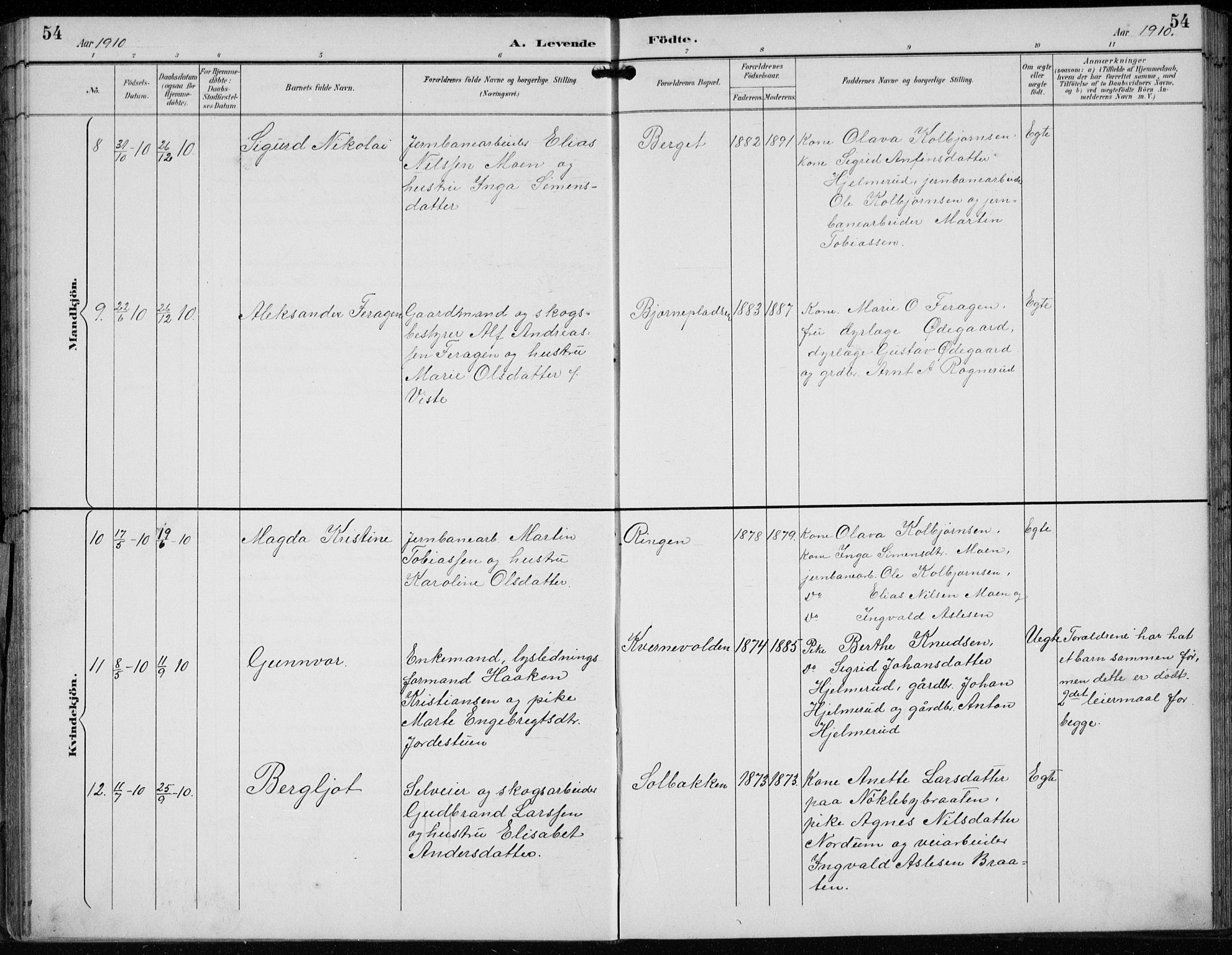 Lunder kirkebøker, AV/SAKO-A-629/F/Fb/L0001: Parish register (official) no. II 1, 1893-1916, p. 54
