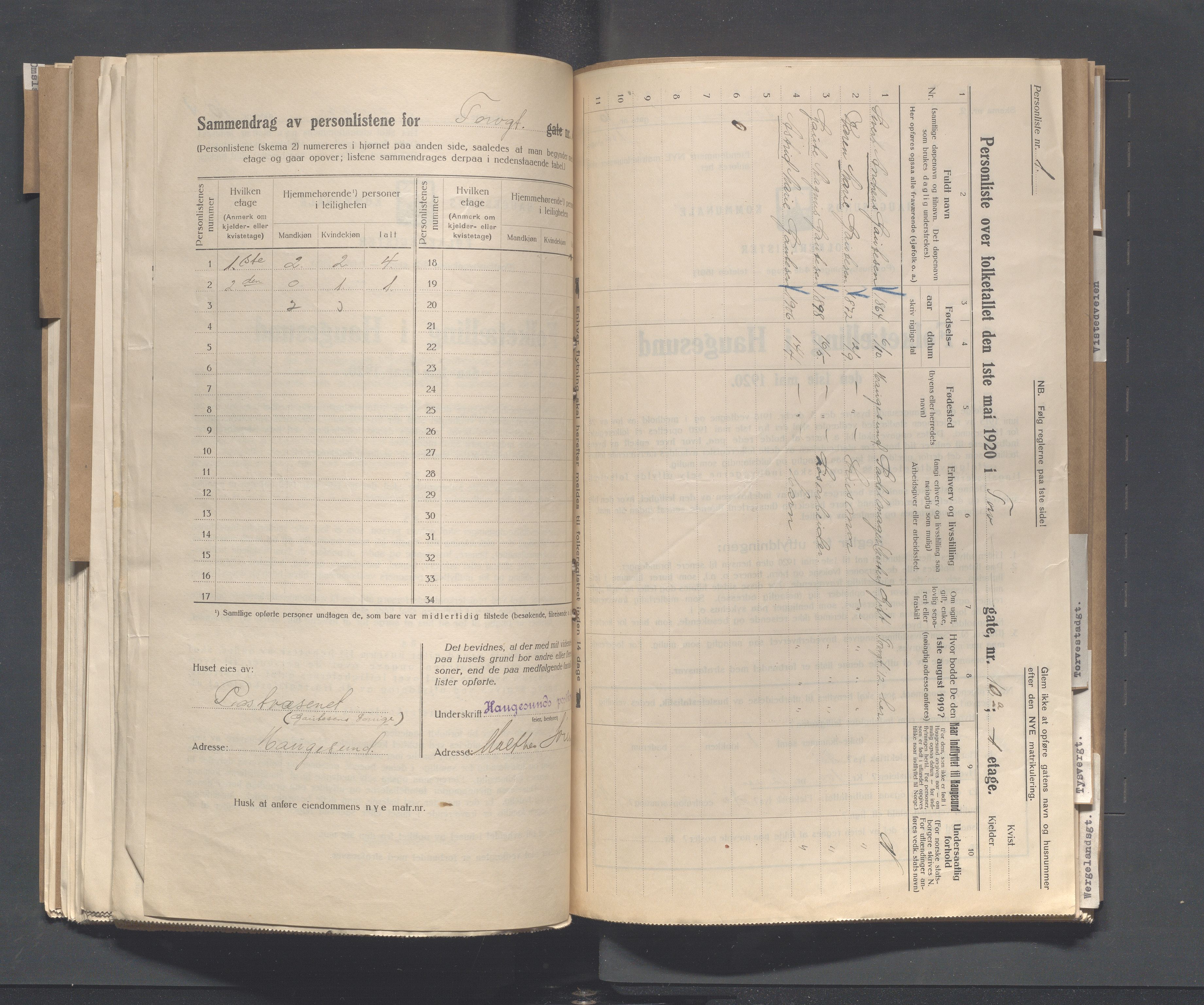 IKAR, Local census 1.5.1920 for Haugesund, 1920, p. 5236