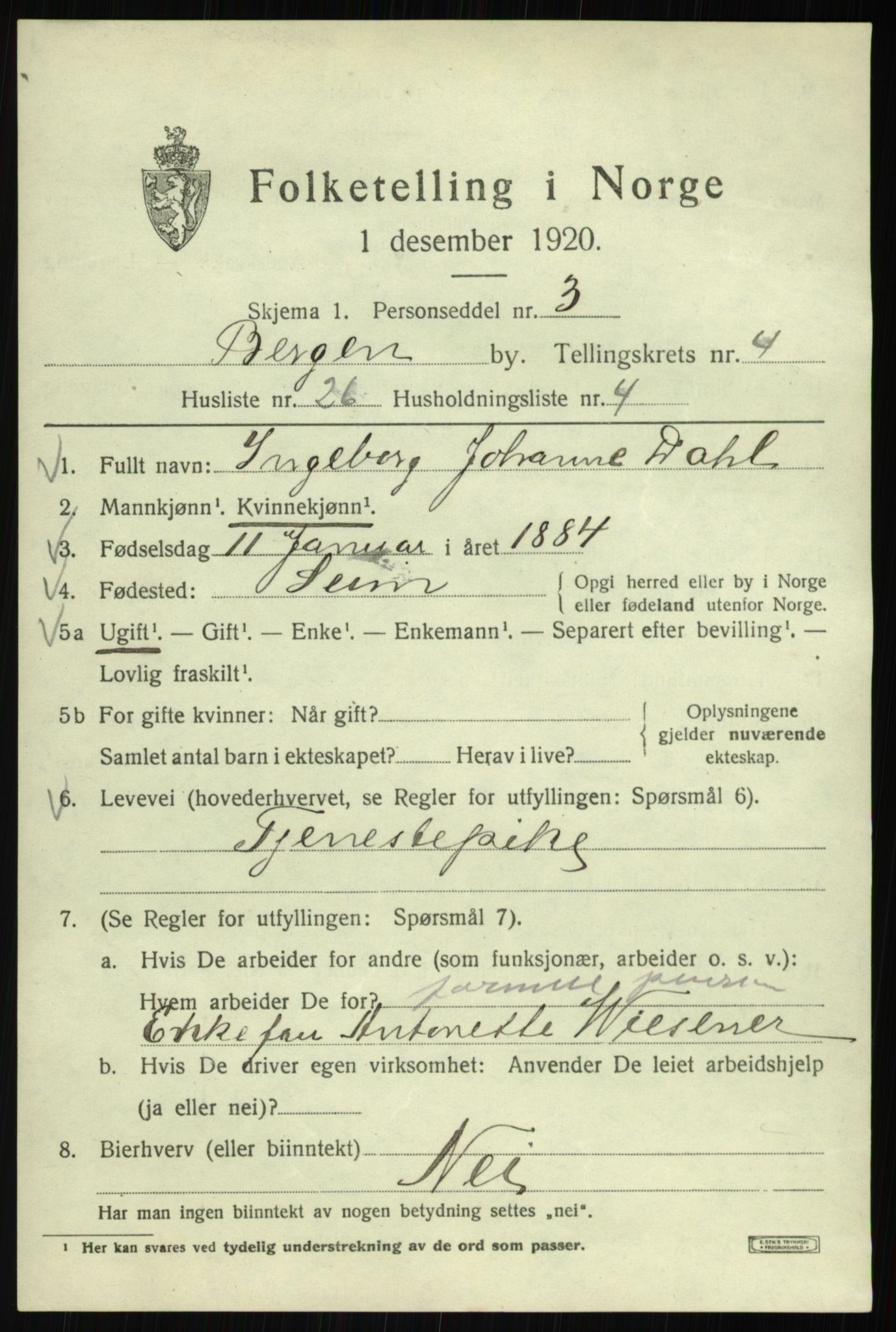SAB, 1920 census for Bergen, 1920, p. 64538