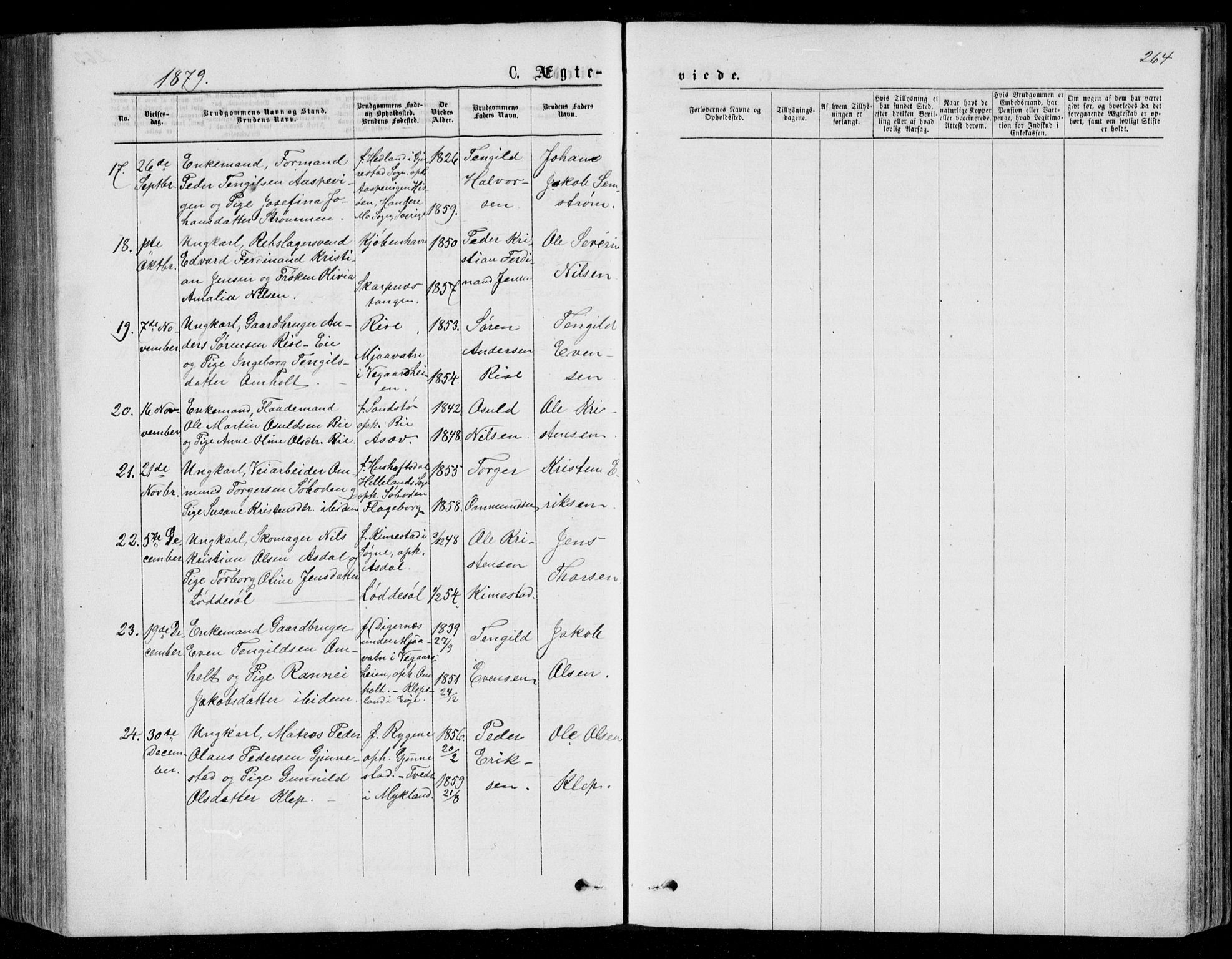 Øyestad sokneprestkontor, AV/SAK-1111-0049/F/Fb/L0008: Parish register (copy) no. B 8, 1872-1886, p. 264